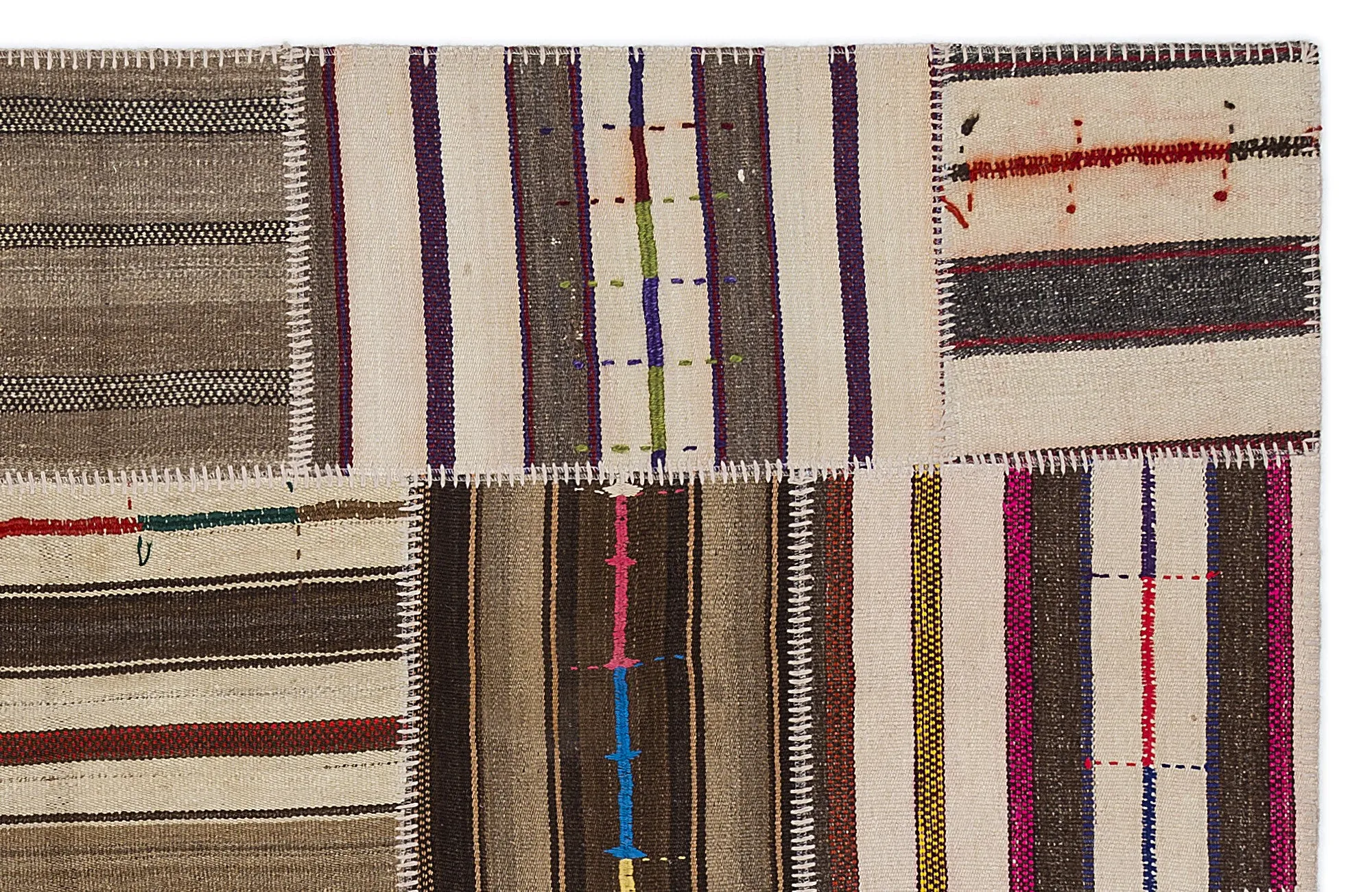 Striped Over Dyed Kilim Patchwork Unique Rug 5'3'' x 7'7'' ft 160 x 230 cm