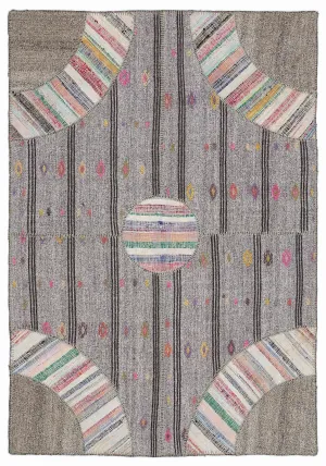 Striped Over Dyed Kilim Patchwork Unique Rug 5'3'' x 7'7'' ft 160 x 230 cm