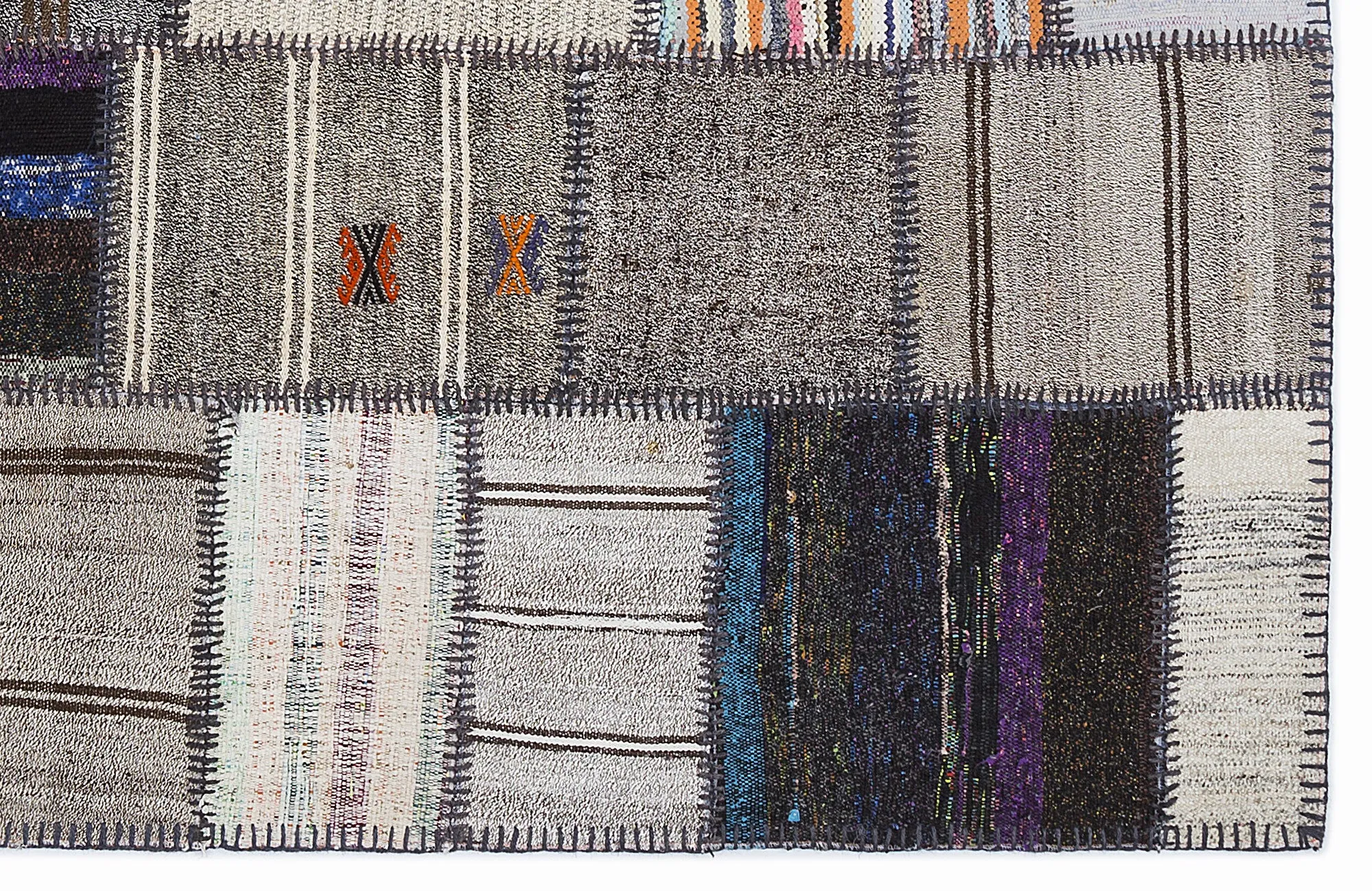 Striped Over Dyed Kilim Patchwork Unique Rug 5'3'' x 7'7'' ft 160 x 230 cm