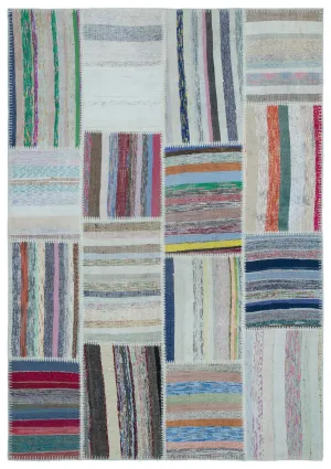 Striped Over Dyed Kilim Patchwork Unique Rug 5'3'' x 7'7'' ft 160 x 230 cm
