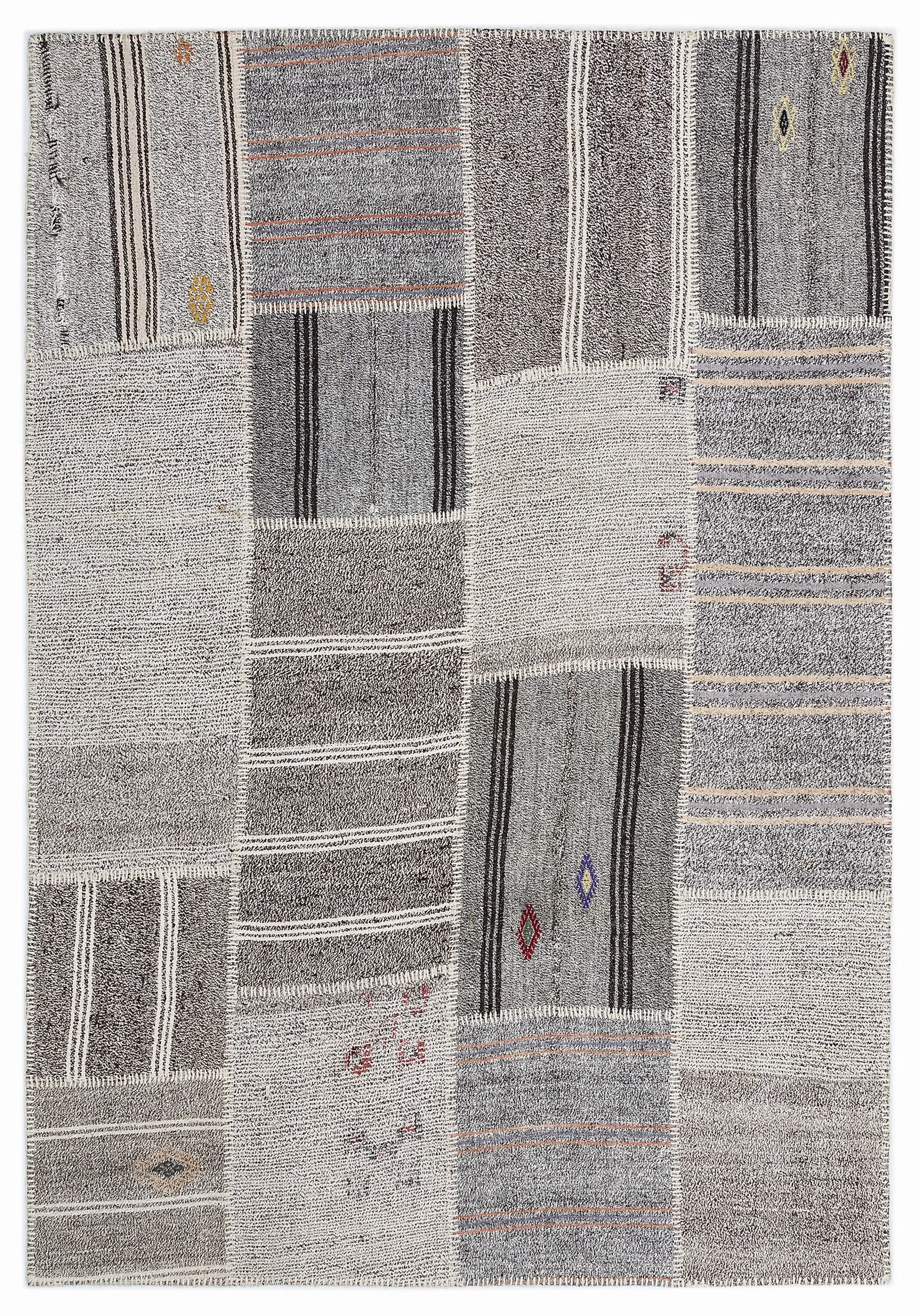 Striped Over Dyed Kilim Patchwork Unique Rug 5'3'' x 7'7'' ft 160 x 230 cm