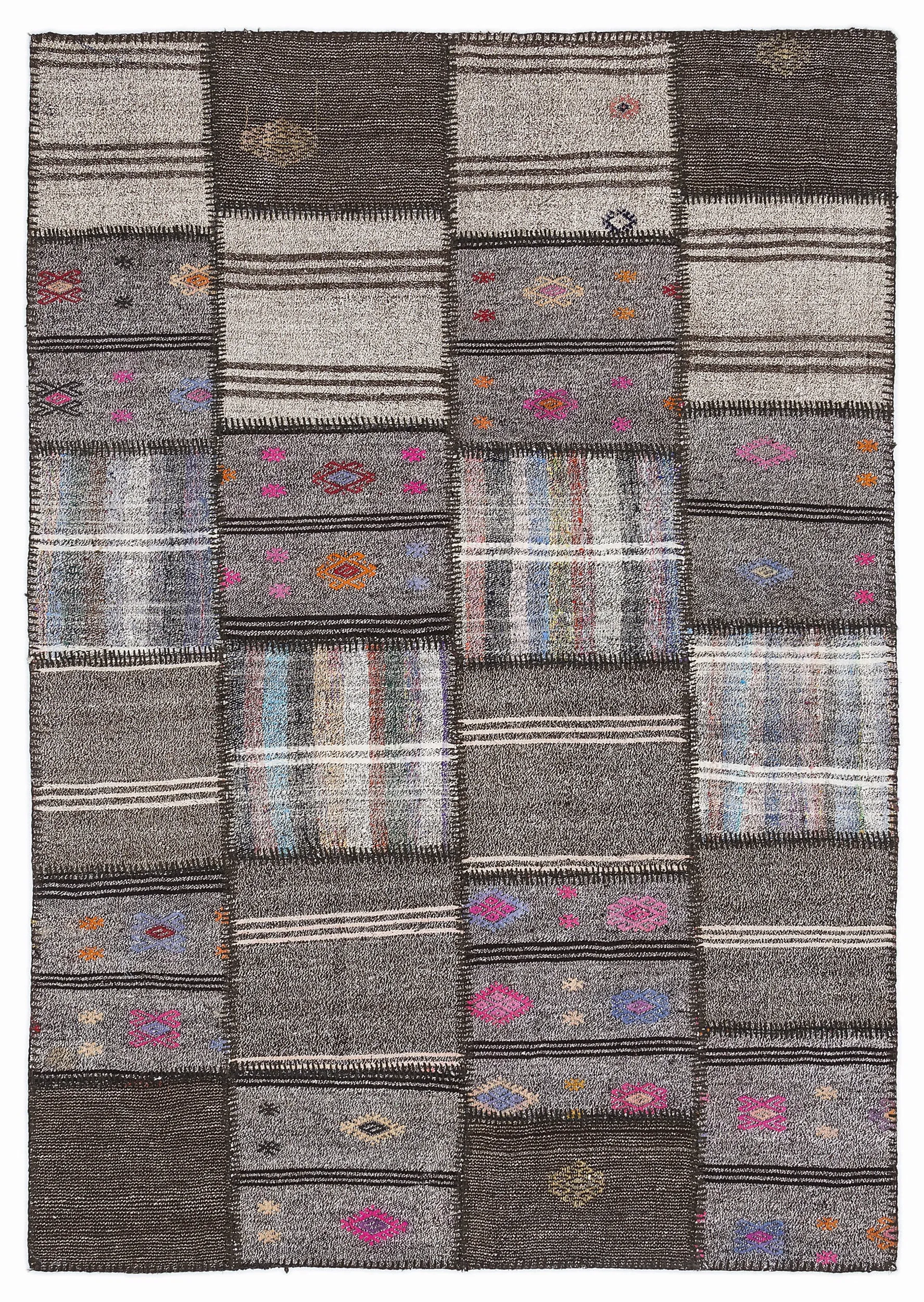 Striped Over Dyed Kilim Patchwork Unique Rug 5'3'' x 7'7'' ft 160 x 230 cm
