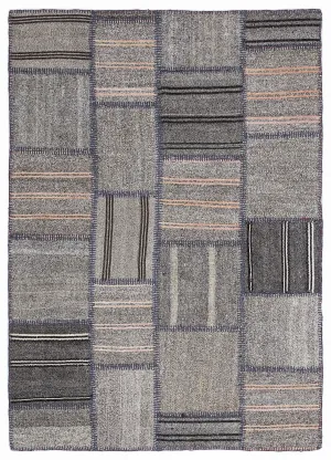 Striped Over Dyed Kilim Patchwork Unique Rug 5'3'' x 7'7'' ft 160 x 230 cm
