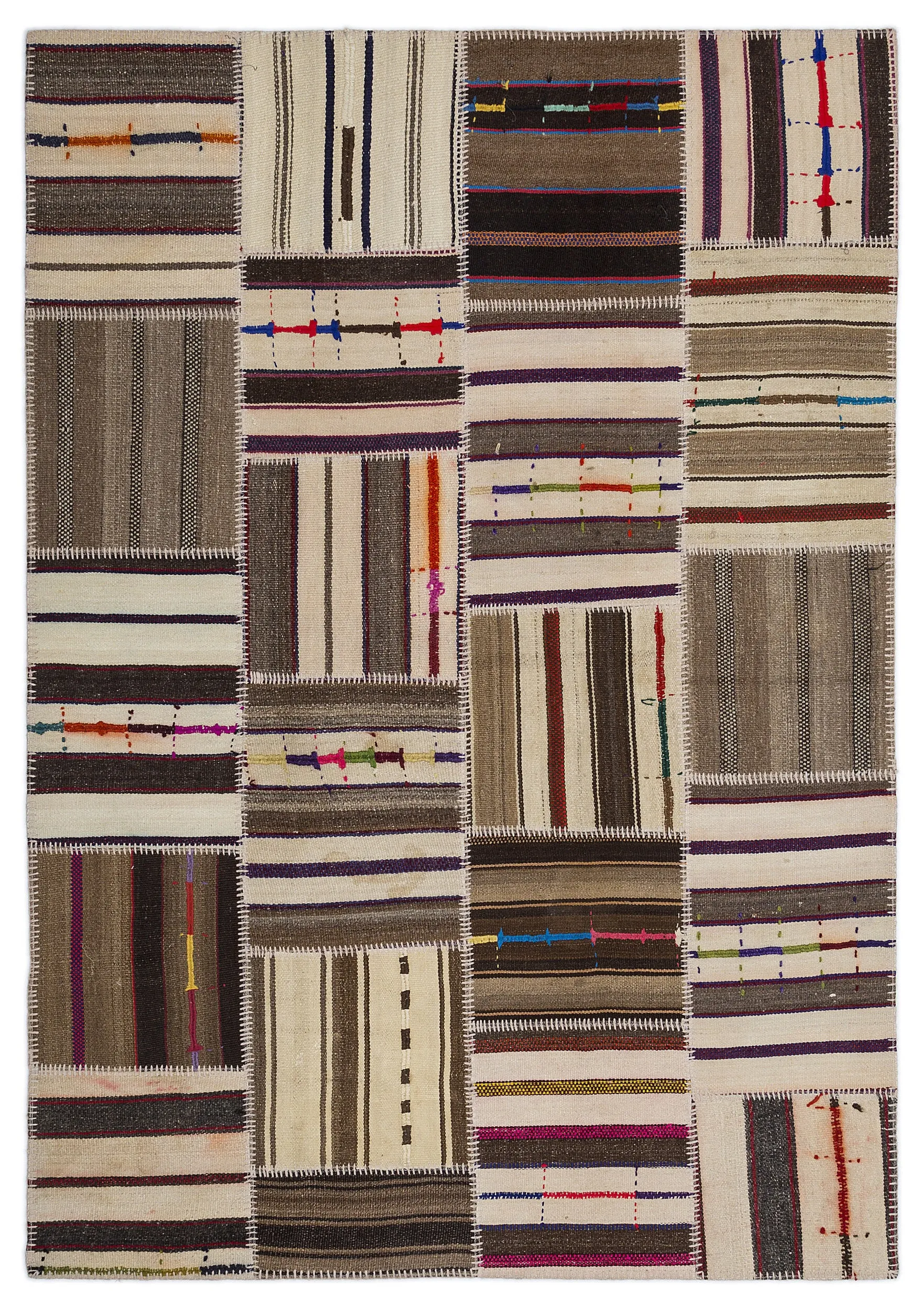 Striped Over Dyed Kilim Patchwork Unique Rug 5'3'' x 7'7'' ft 160 x 230 cm