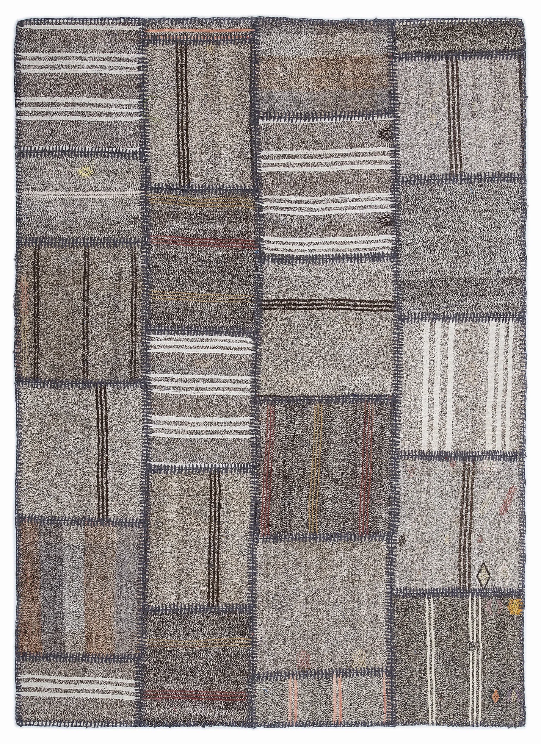 Striped Over Dyed Kilim Patchwork Unique Rug 5'3'' x 7'7'' ft 160 x 230 cm