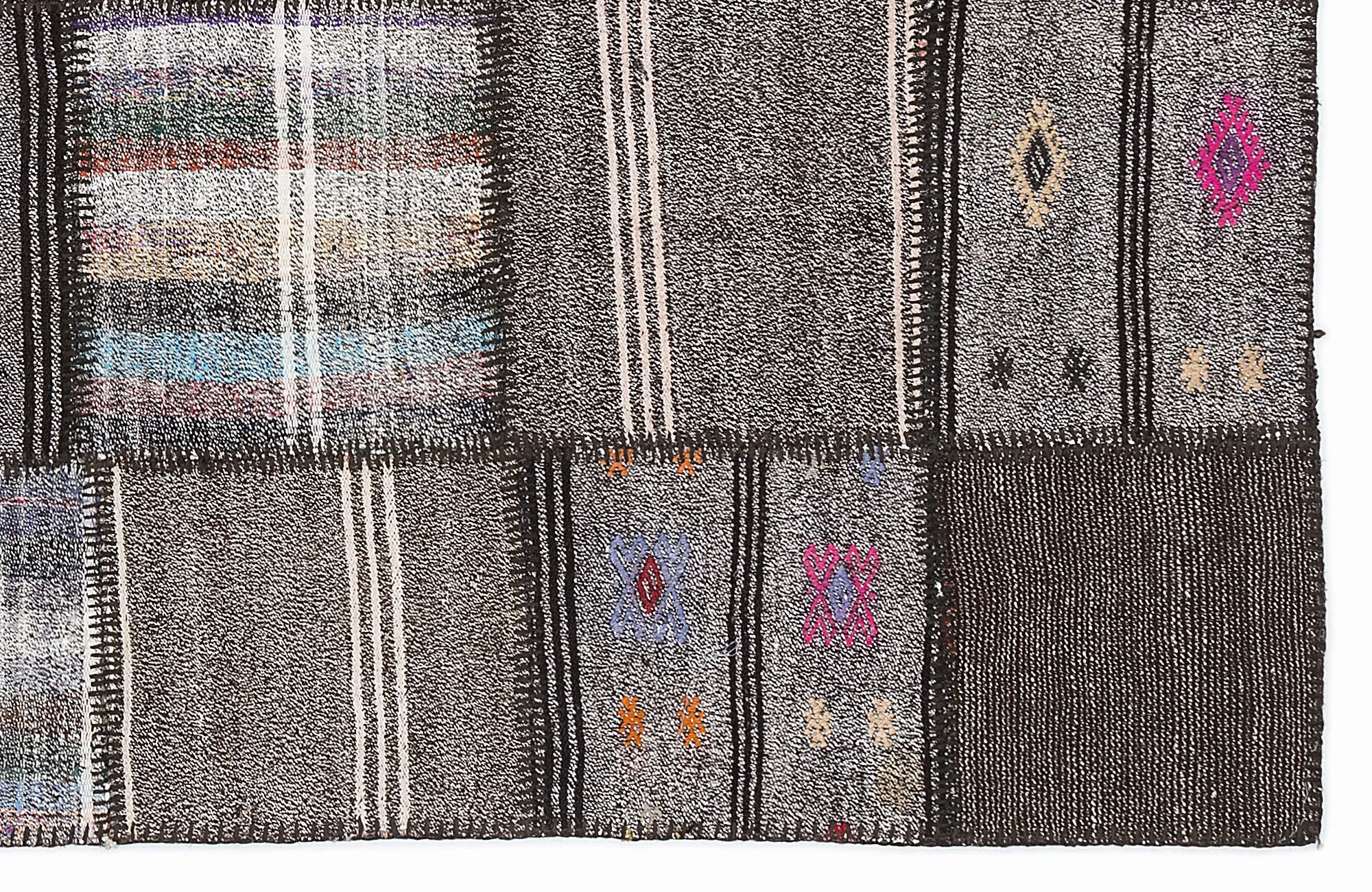 Striped Over Dyed Kilim Patchwork Unique Rug 5'3'' x 7'7'' ft 160 x 230 cm