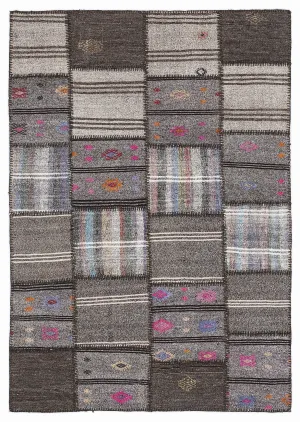 Striped Over Dyed Kilim Patchwork Unique Rug 5'3'' x 7'7'' ft 160 x 230 cm