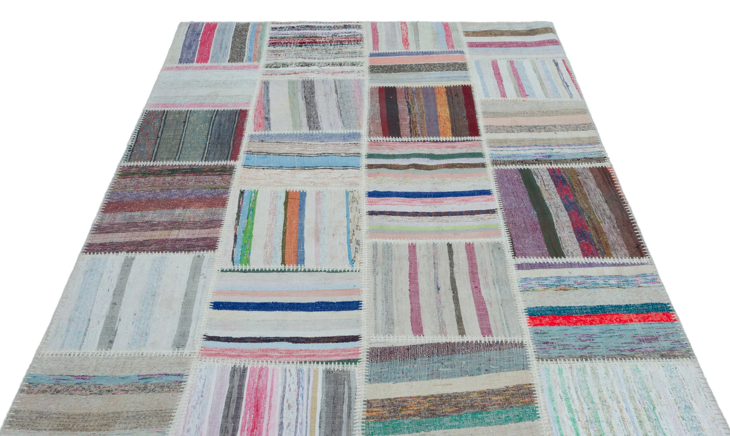 Striped Over Dyed Kilim Patchwork Unique Rug 5'3'' x 7'7'' ft 160 x 230 cm