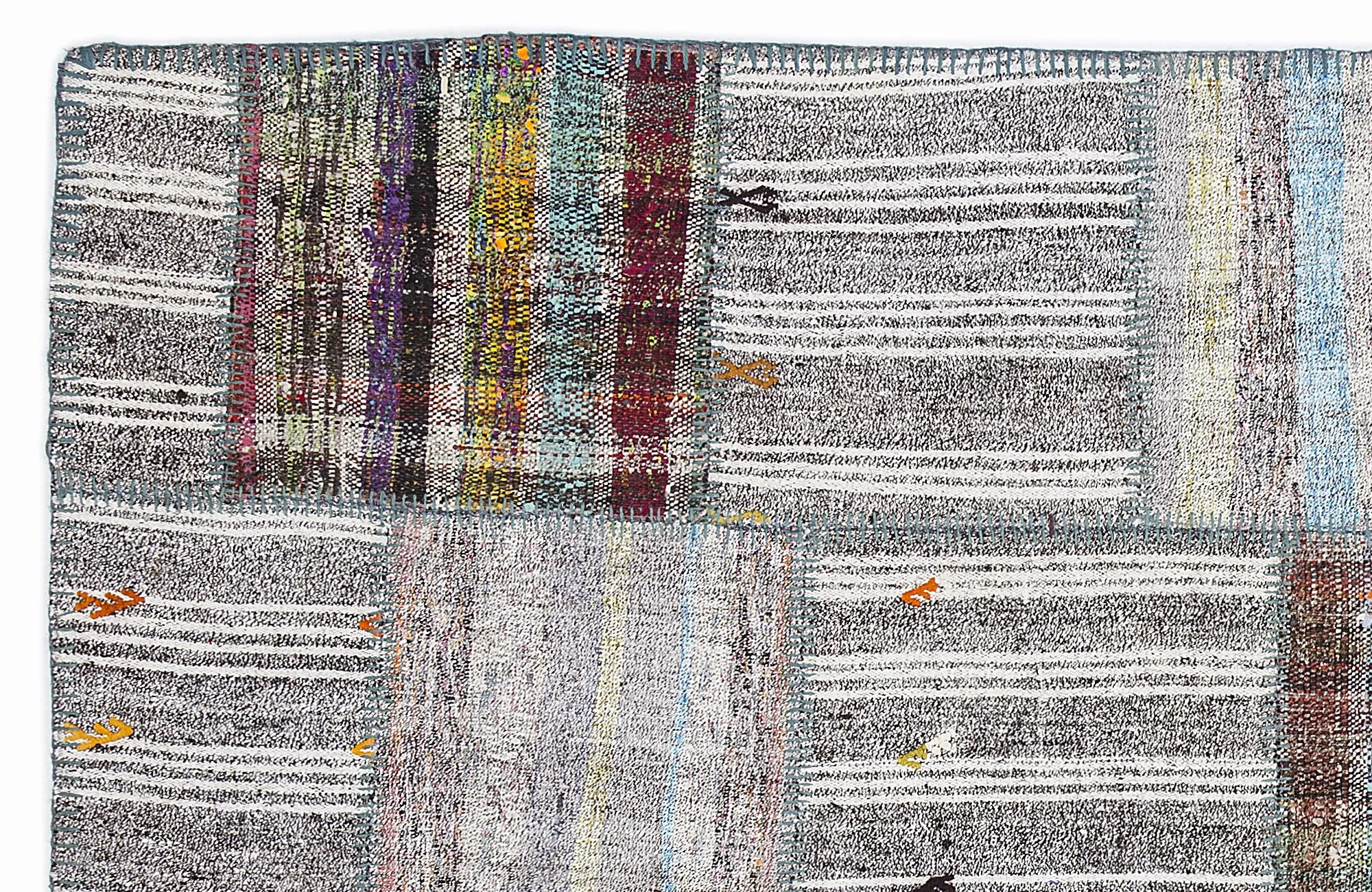 Striped Over Dyed Kilim Patchwork Unique Rug 5'3'' x 7'7'' ft 160 x 230 cm
