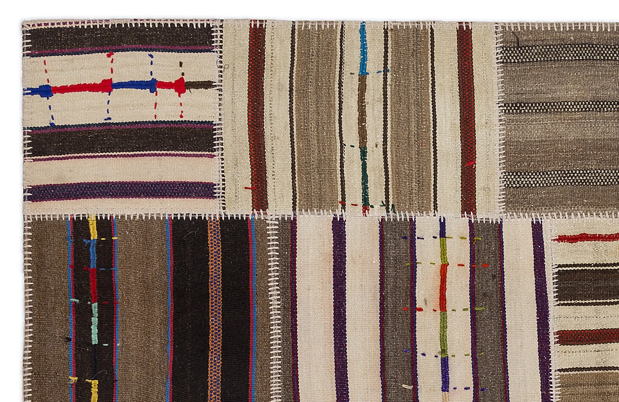 Striped Over Dyed Kilim Patchwork Unique Rug 5'3'' x 7'7'' ft 160 x 230 cm