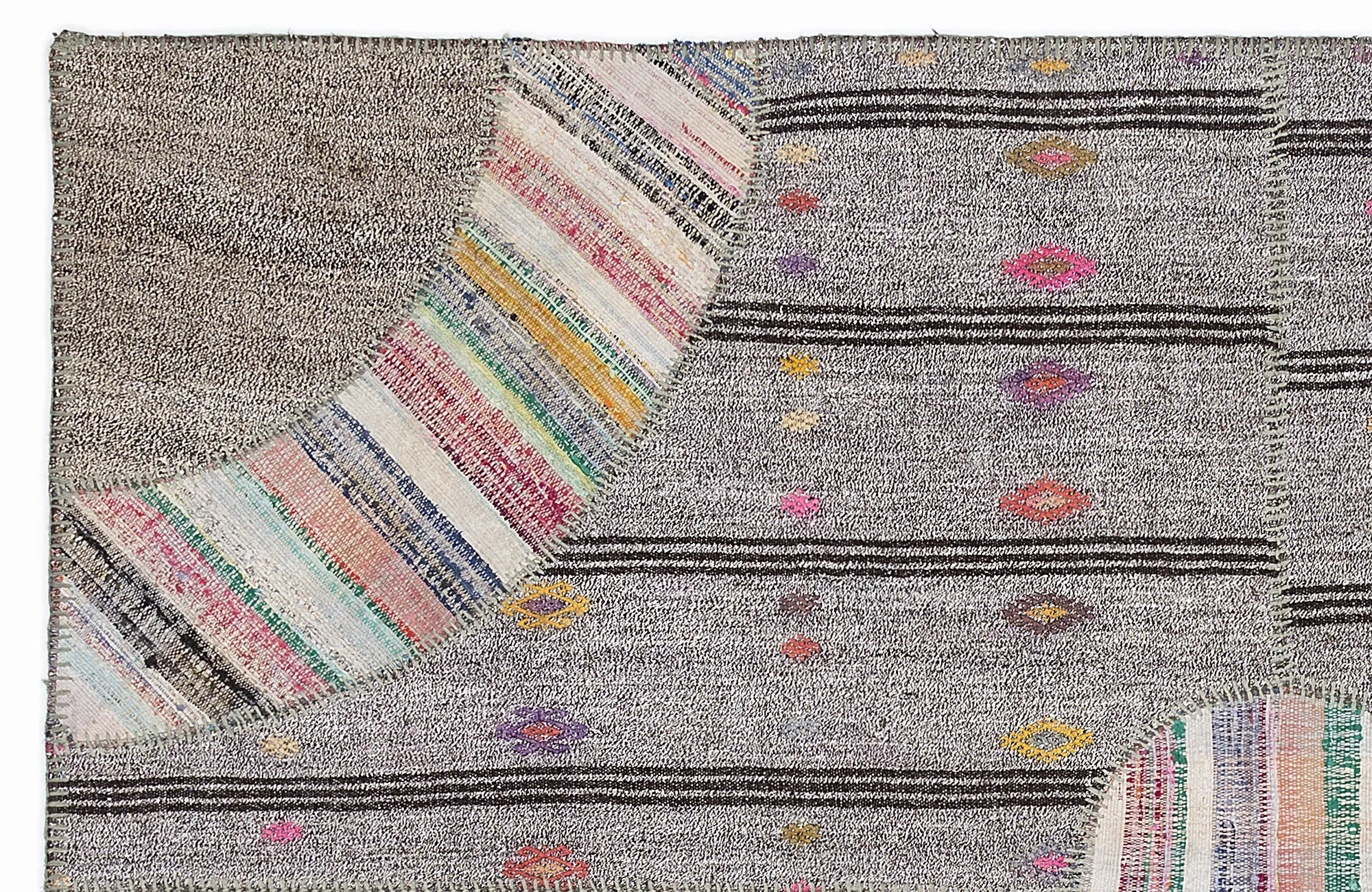 Striped Over Dyed Kilim Patchwork Unique Rug 5'3'' x 7'7'' ft 160 x 230 cm