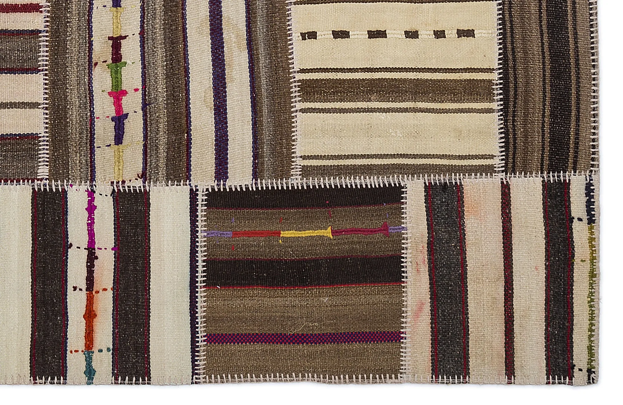 Striped Over Dyed Kilim Patchwork Unique Rug 5'3'' x 7'7'' ft 160 x 230 cm