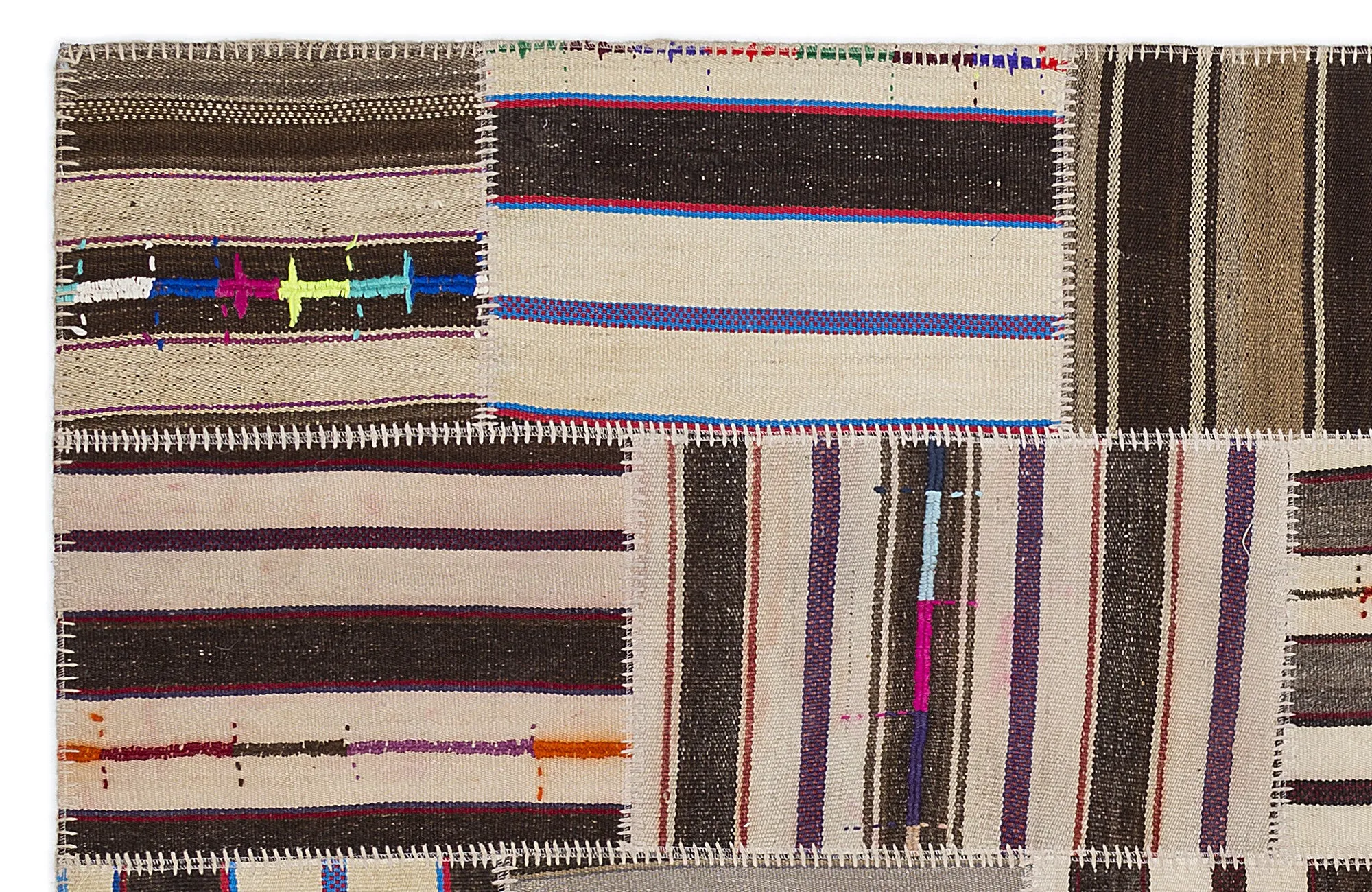 Striped Over Dyed Kilim Patchwork Unique Rug 5'3'' x 7'7'' ft 160 x 230 cm