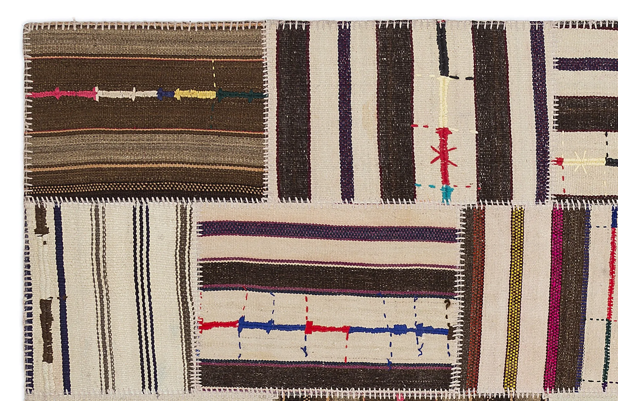 Striped Over Dyed Kilim Patchwork Unique Rug 5'3'' x 7'7'' ft 160 x 230 cm