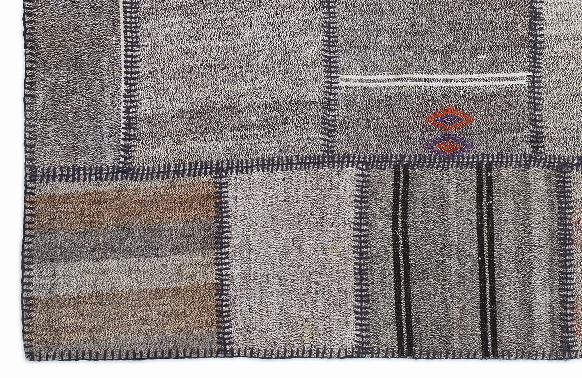 Striped Over Dyed Kilim Patchwork Unique Rug 5'3'' x 7'7'' ft 160 x 230 cm