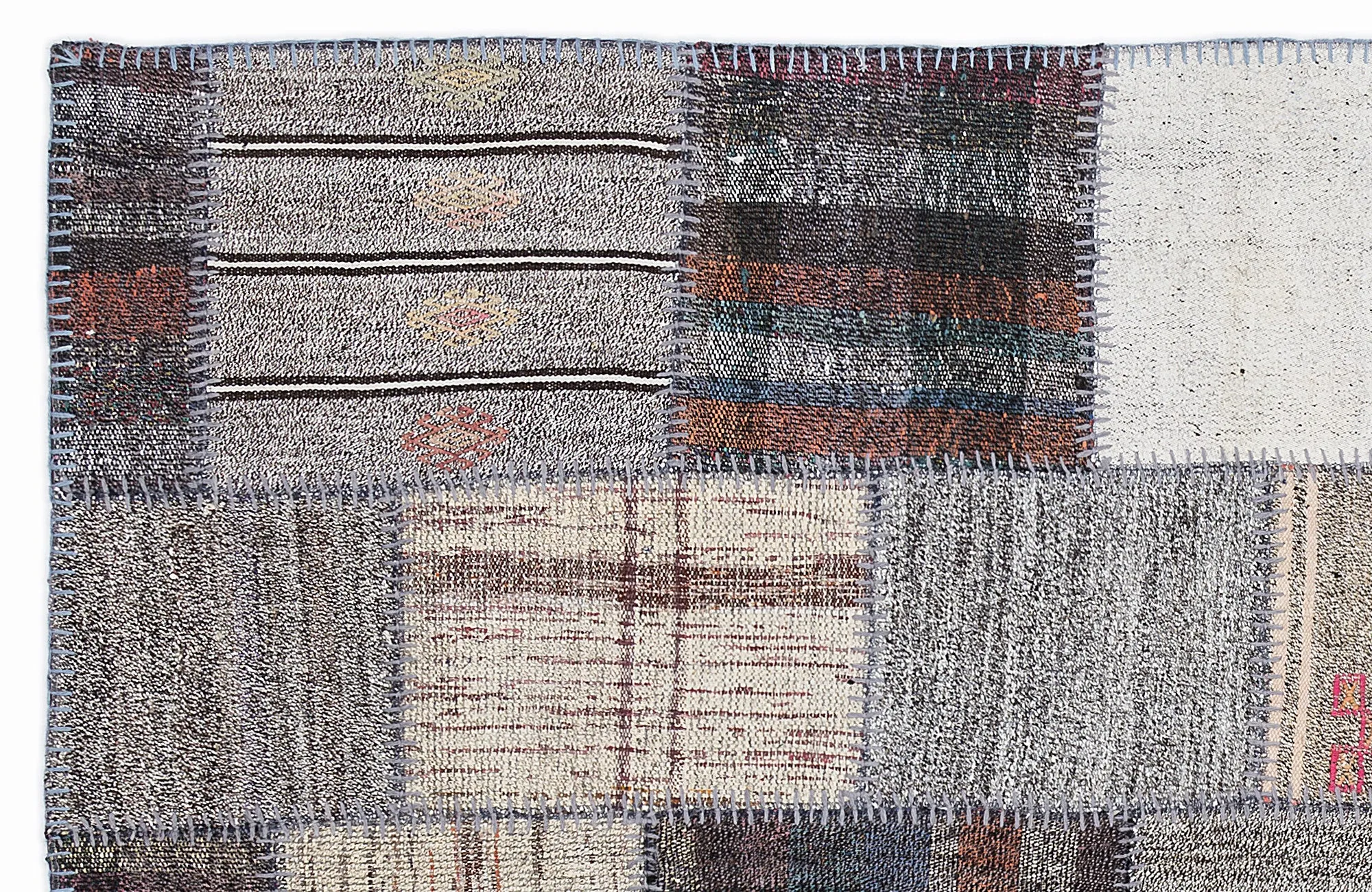 Striped Over Dyed Kilim Patchwork Unique Rug 5'3'' x 7'7'' ft 160 x 230 cm