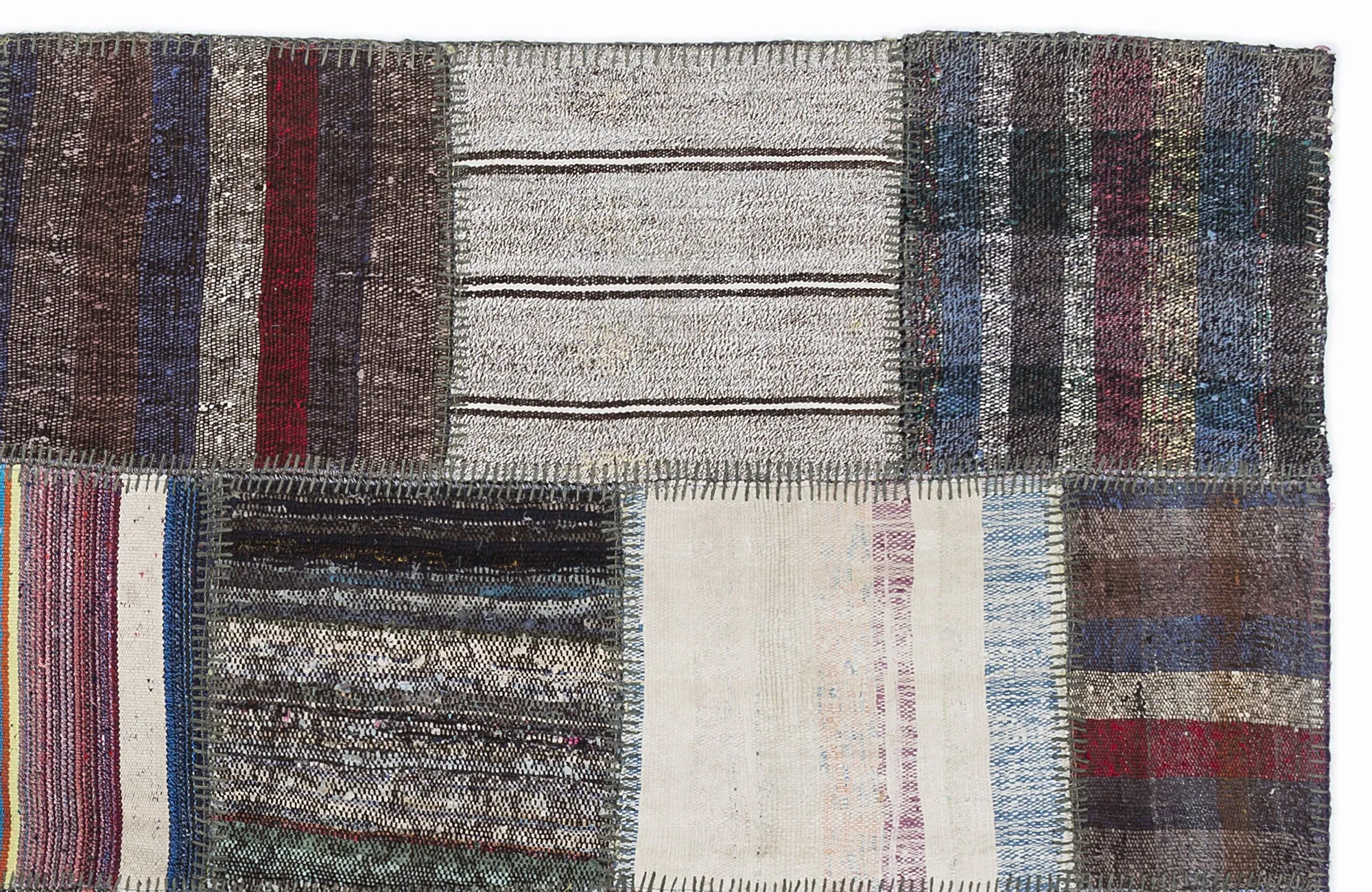 Striped Over Dyed Kilim Patchwork Unique Rug 5'3'' x 7'7'' ft 160 x 230 cm