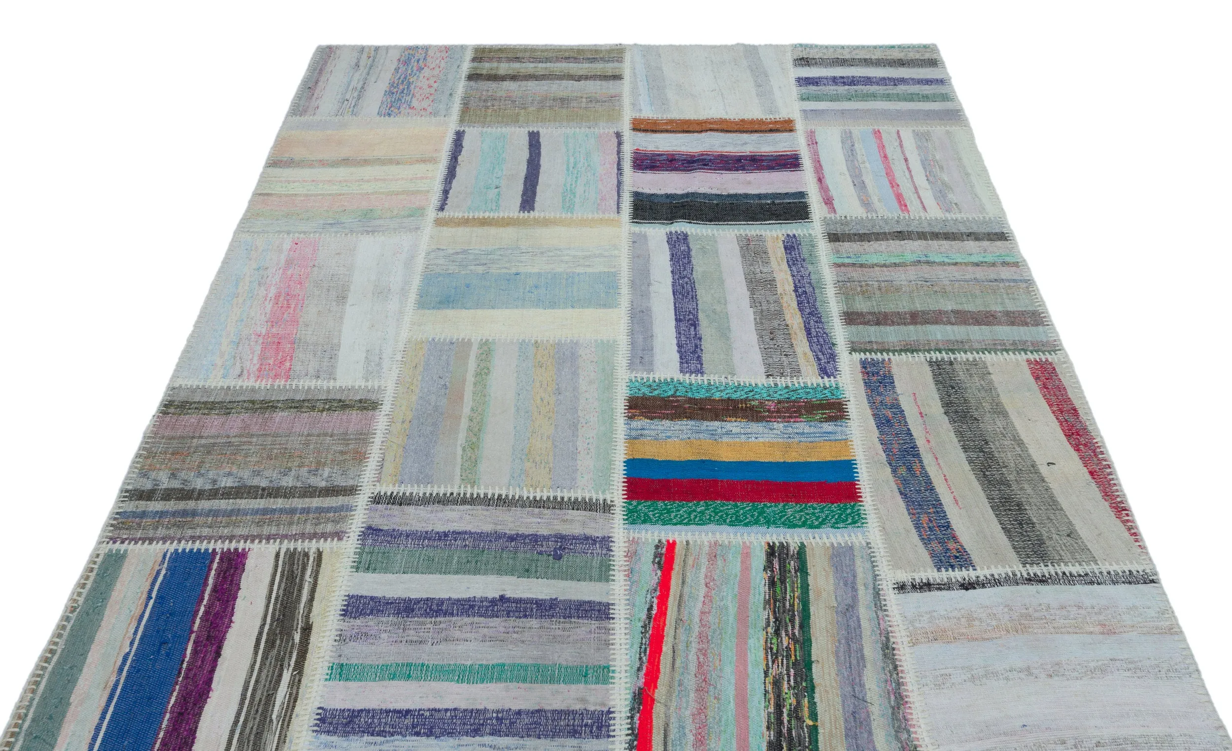 Striped Over Dyed Kilim Patchwork Unique Rug 5'3'' x 7'7'' ft 160 x 230 cm