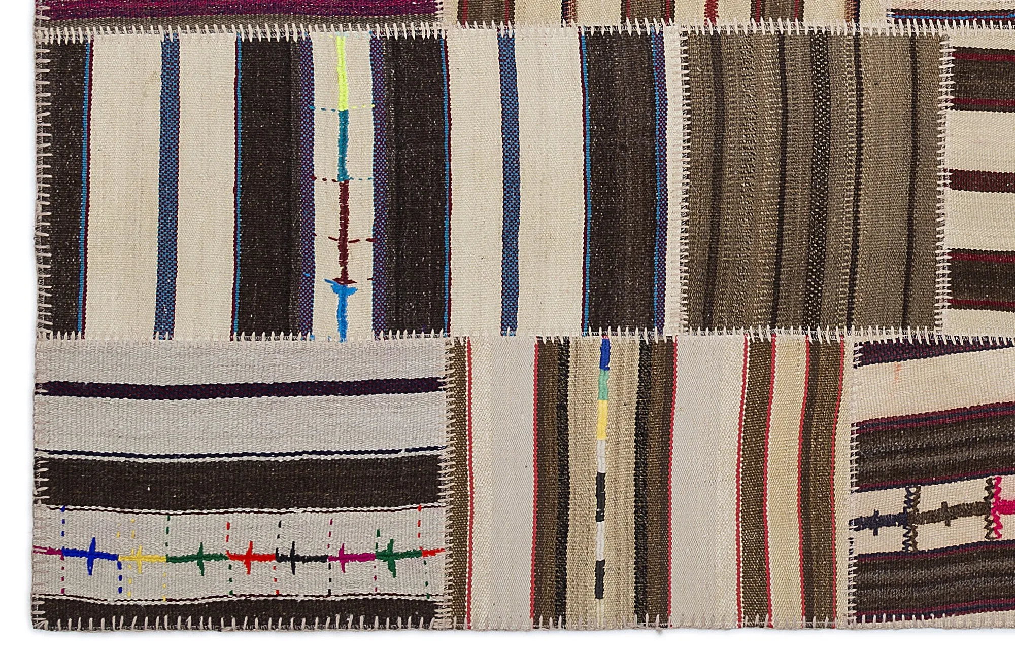 Striped Over Dyed Kilim Patchwork Unique Rug 5'3'' x 7'7'' ft 160 x 230 cm