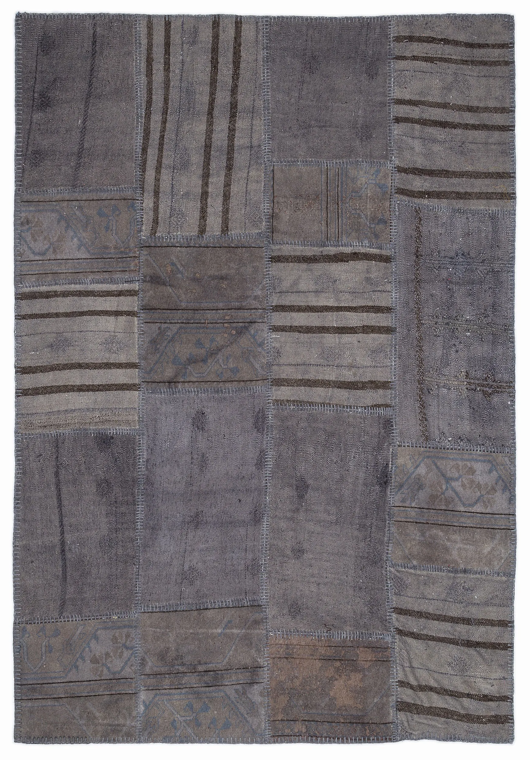 Striped Over Dyed Kilim Patchwork Unique Rug 5'3'' x 7'7'' ft 160 x 230 cm