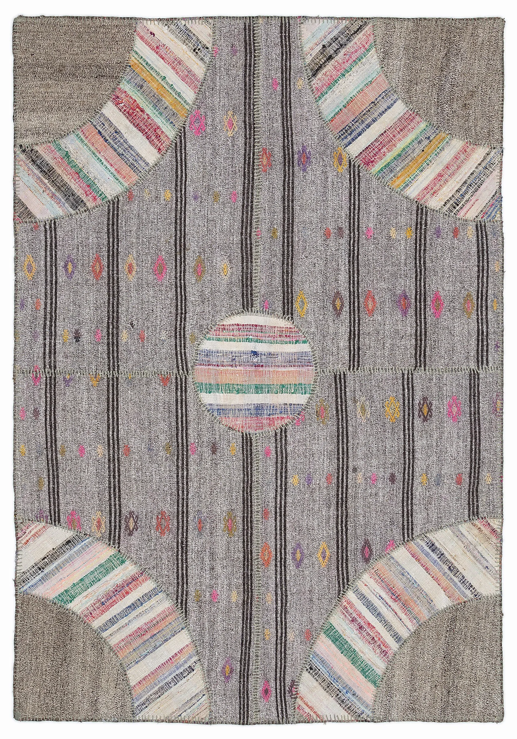 Striped Over Dyed Kilim Patchwork Unique Rug 5'3'' x 7'7'' ft 160 x 230 cm