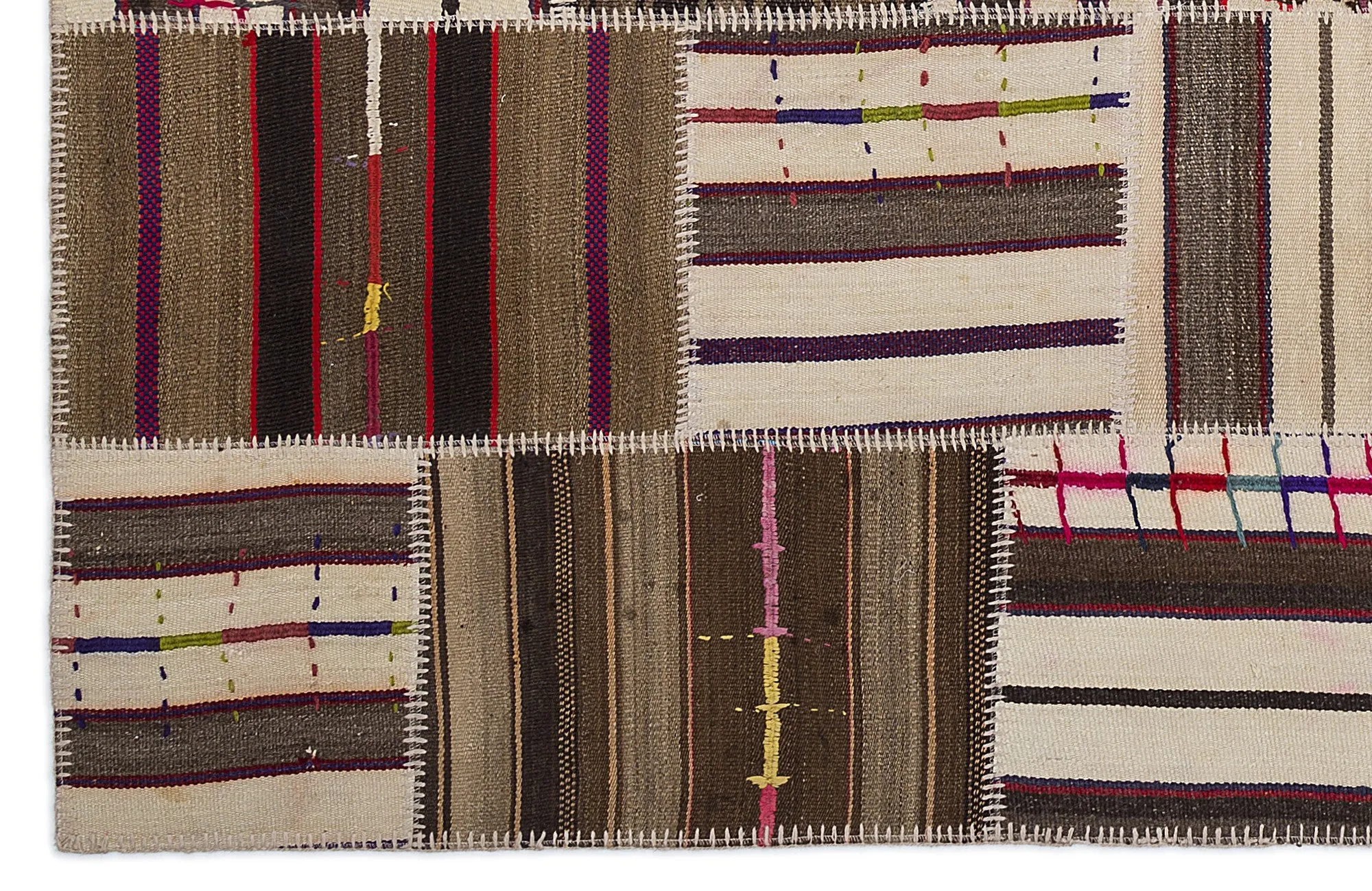 Striped Over Dyed Kilim Patchwork Unique Rug 5'3'' x 7'7'' ft 160 x 230 cm