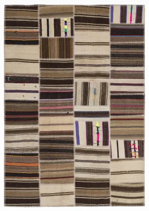 Striped Over Dyed Kilim Patchwork Unique Rug 5'3'' x 7'7'' ft 160 x 230 cm