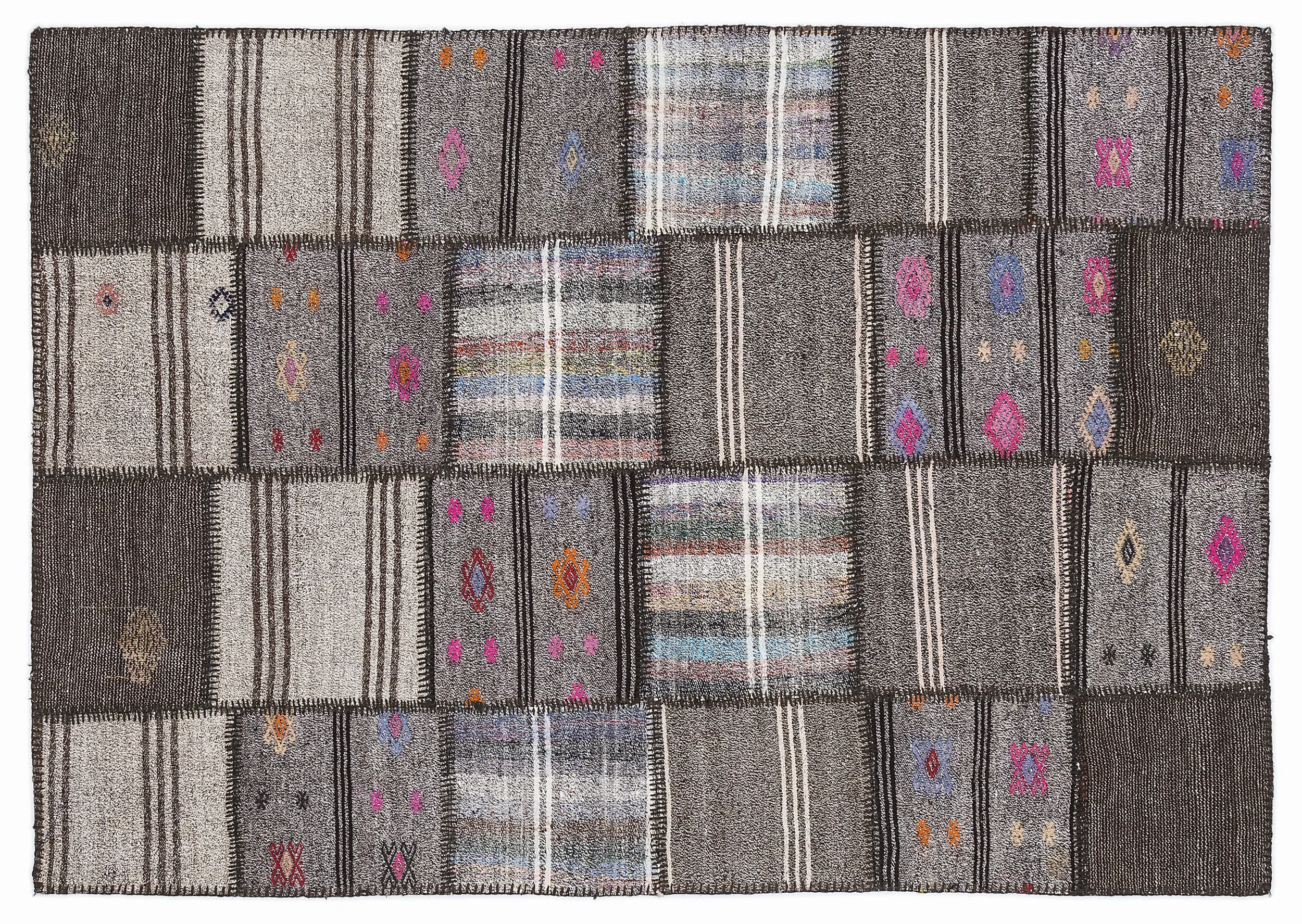 Striped Over Dyed Kilim Patchwork Unique Rug 5'3'' x 7'7'' ft 160 x 230 cm