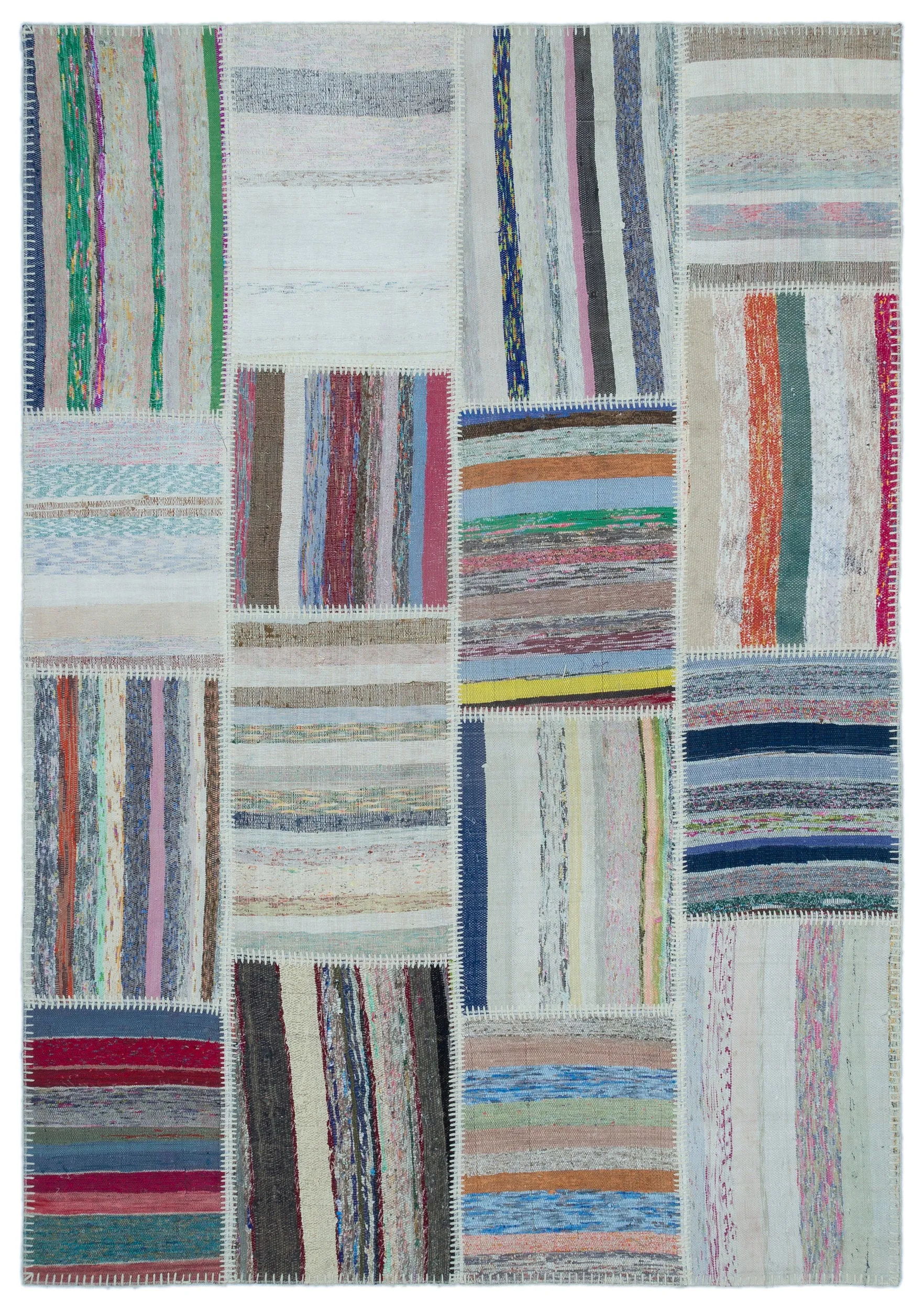 Striped Over Dyed Kilim Patchwork Unique Rug 5'3'' x 7'7'' ft 160 x 230 cm