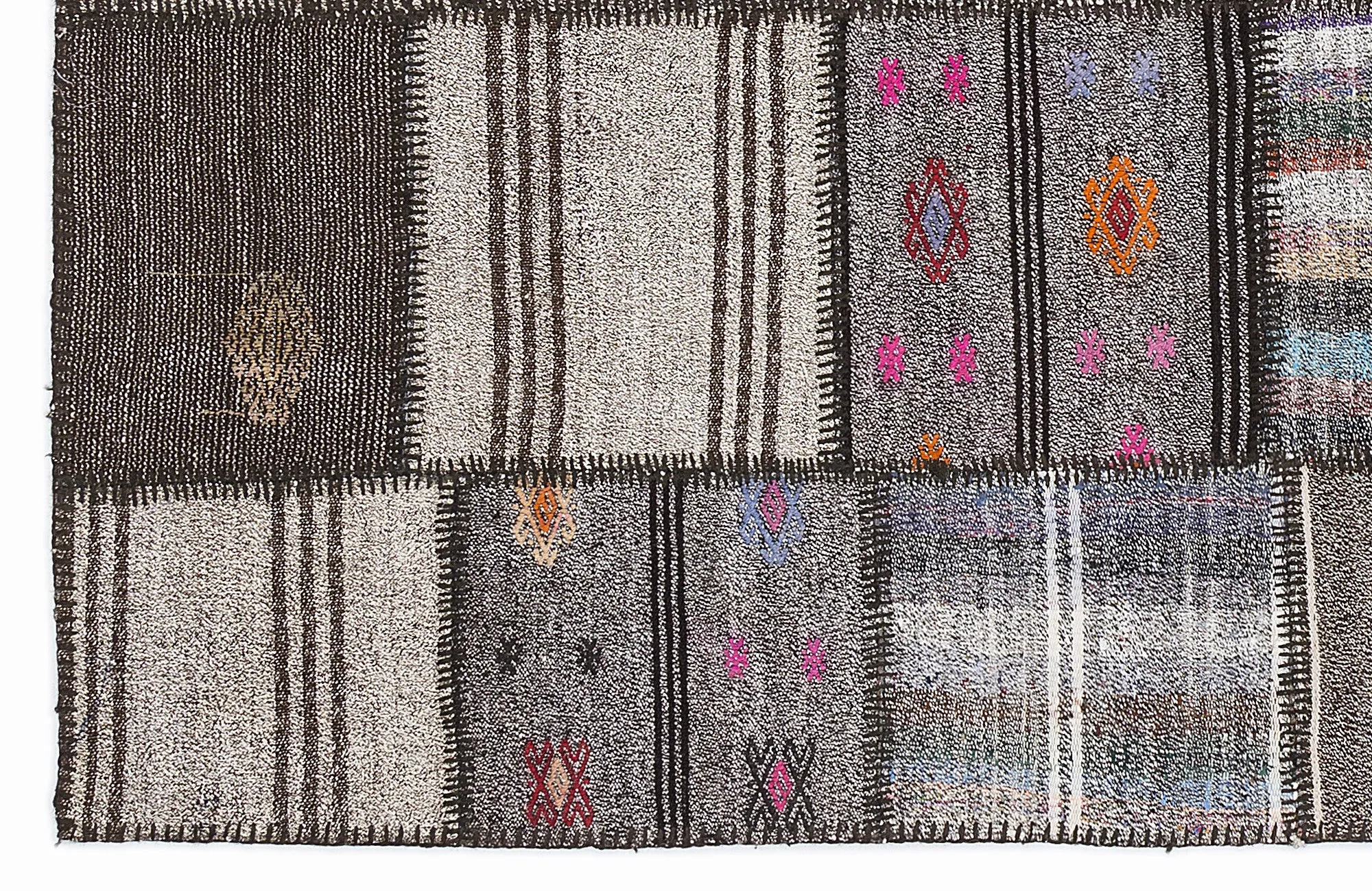 Striped Over Dyed Kilim Patchwork Unique Rug 5'3'' x 7'7'' ft 160 x 230 cm