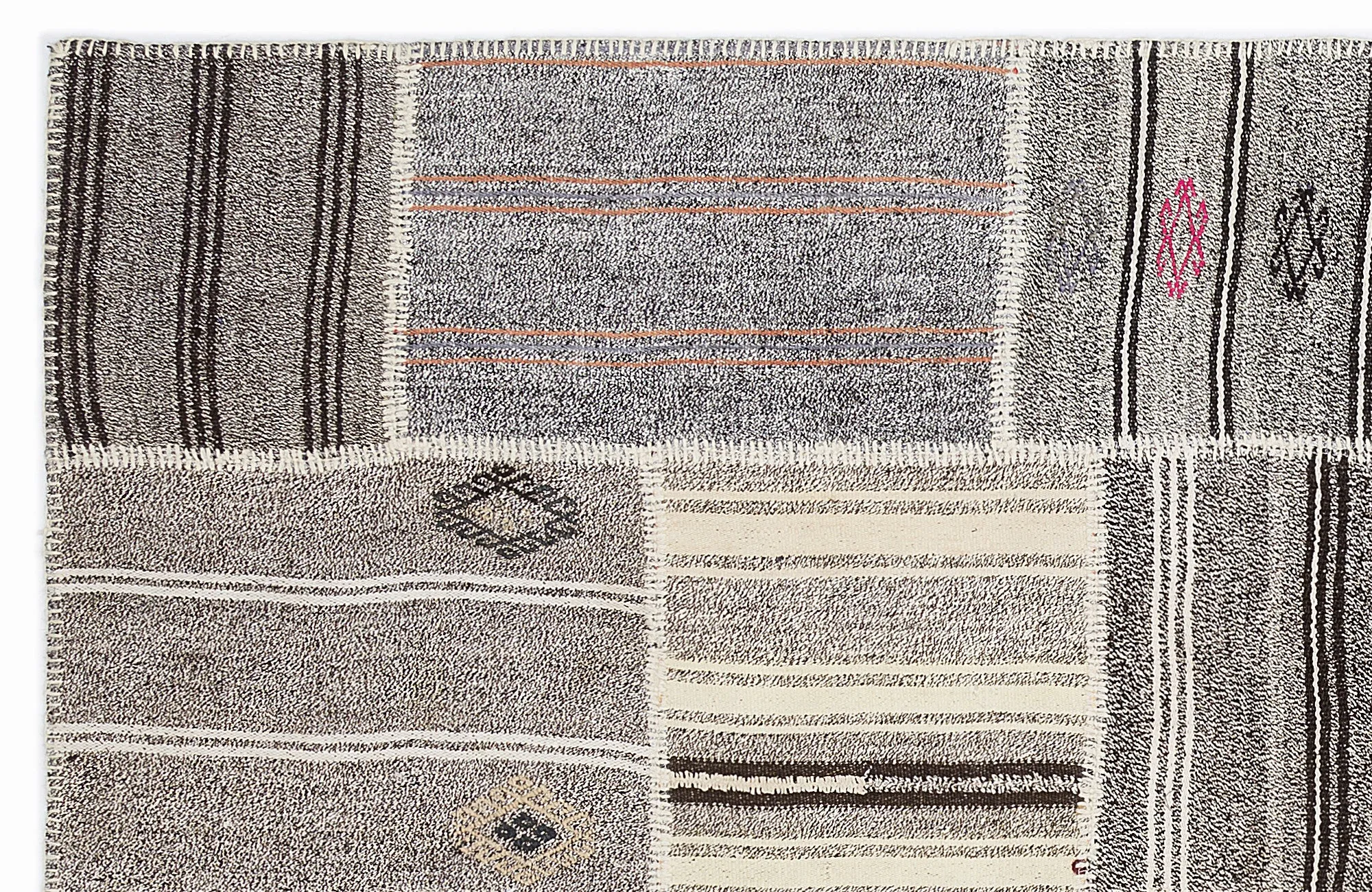 Striped Over Dyed Kilim Patchwork Unique Rug 5'3'' x 7'7'' ft 160 x 230 cm