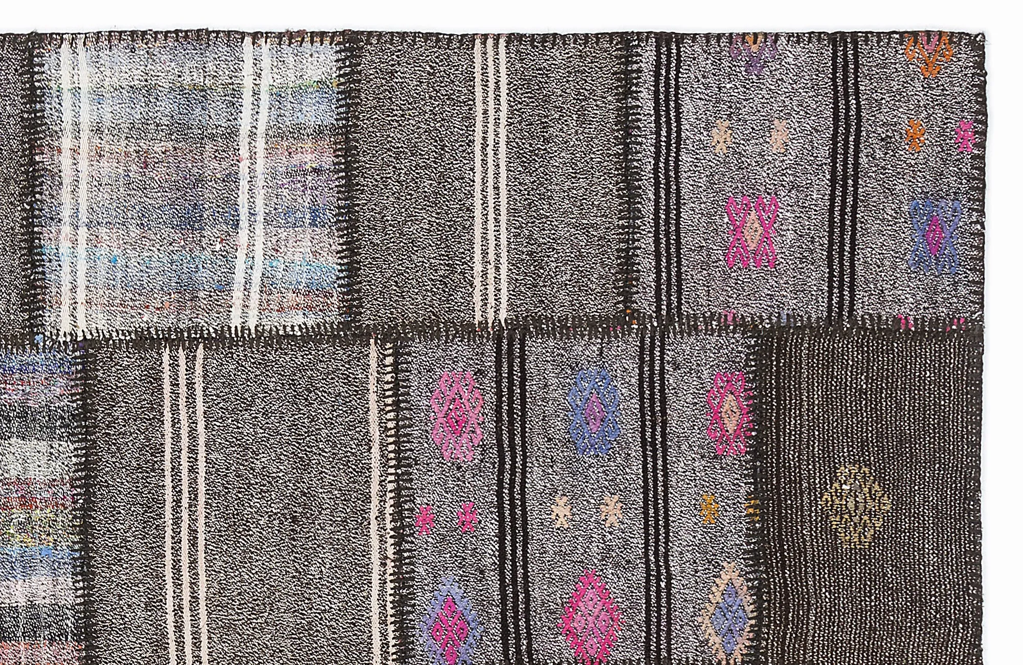 Striped Over Dyed Kilim Patchwork Unique Rug 5'3'' x 7'7'' ft 160 x 230 cm
