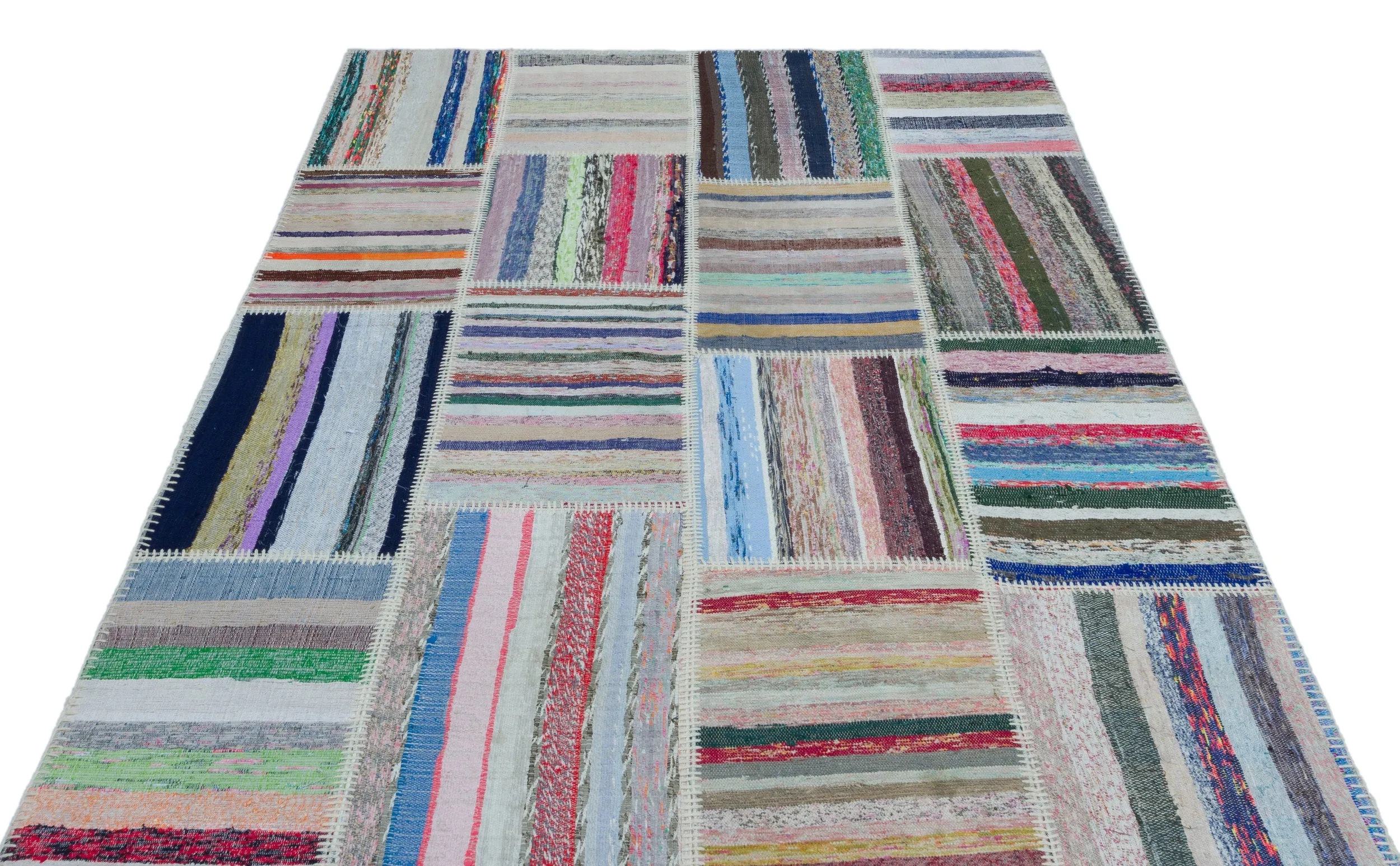 Striped Over Dyed Kilim Patchwork Unique Rug 5'3'' x 7'7'' ft 160 x 230 cm