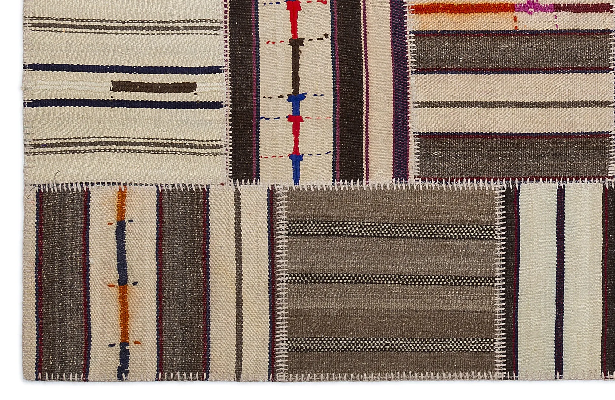 Striped Over Dyed Kilim Patchwork Unique Rug 5'3'' x 7'7'' ft 160 x 230 cm