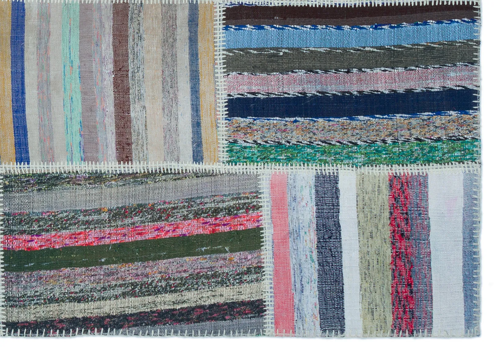 Striped Over Dyed Kilim Patchwork Unique Rug 5'3'' x 7'7'' ft 160 x 230 cm