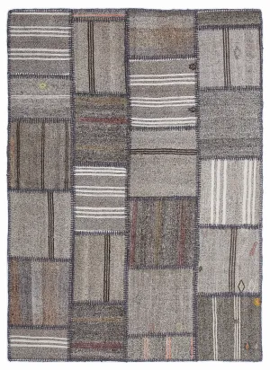 Striped Over Dyed Kilim Patchwork Unique Rug 5'3'' x 7'7'' ft 160 x 230 cm
