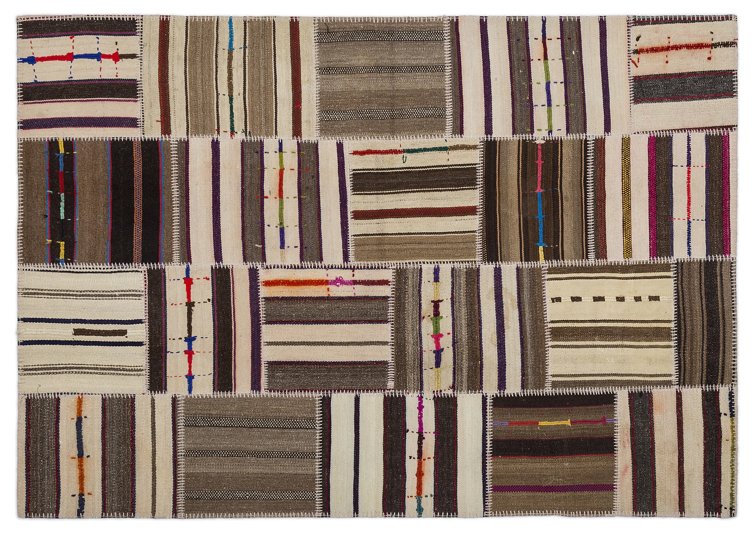 Striped Over Dyed Kilim Patchwork Unique Rug 5'3'' x 7'7'' ft 160 x 230 cm