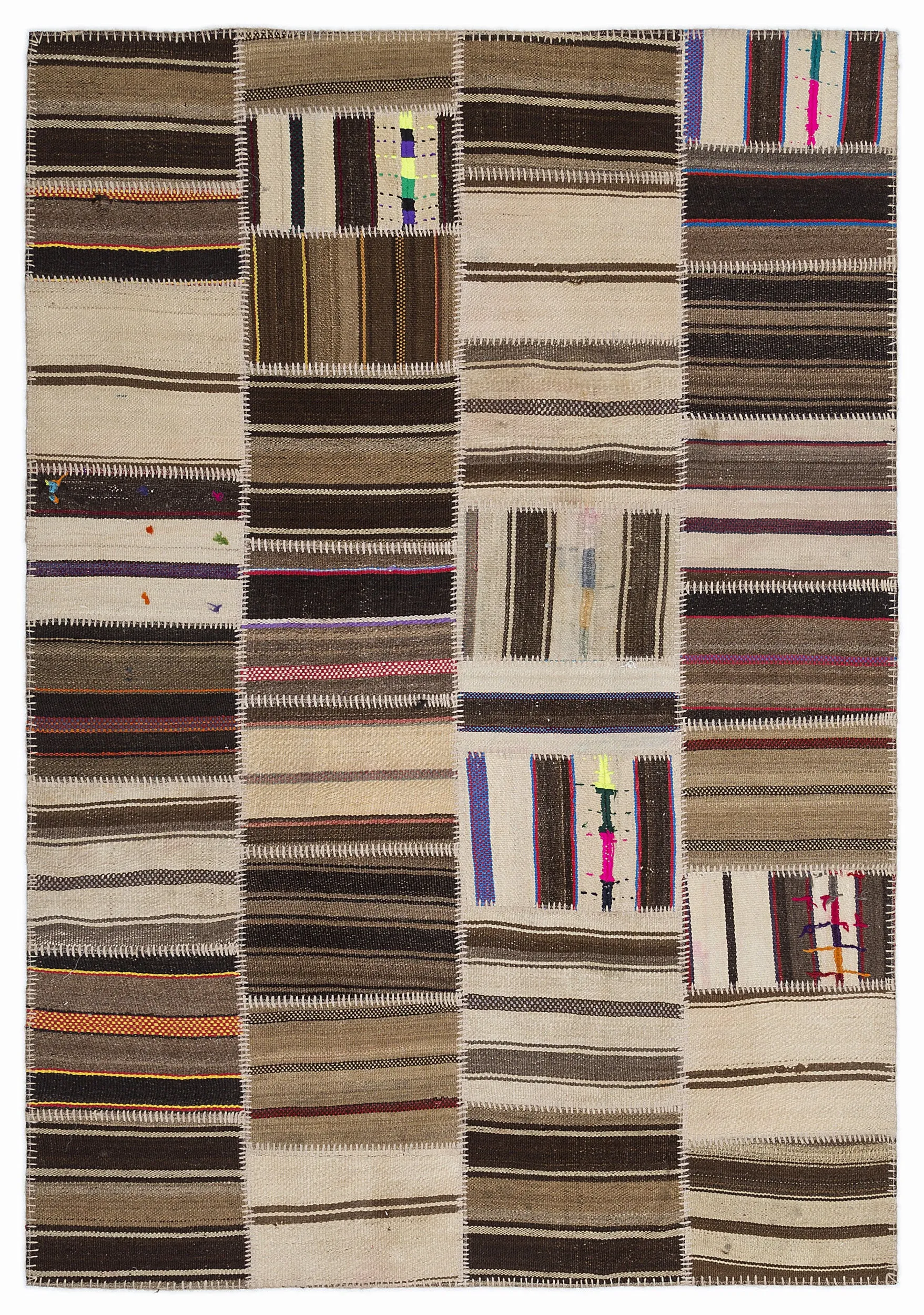 Striped Over Dyed Kilim Patchwork Unique Rug 5'3'' x 7'7'' ft 160 x 230 cm