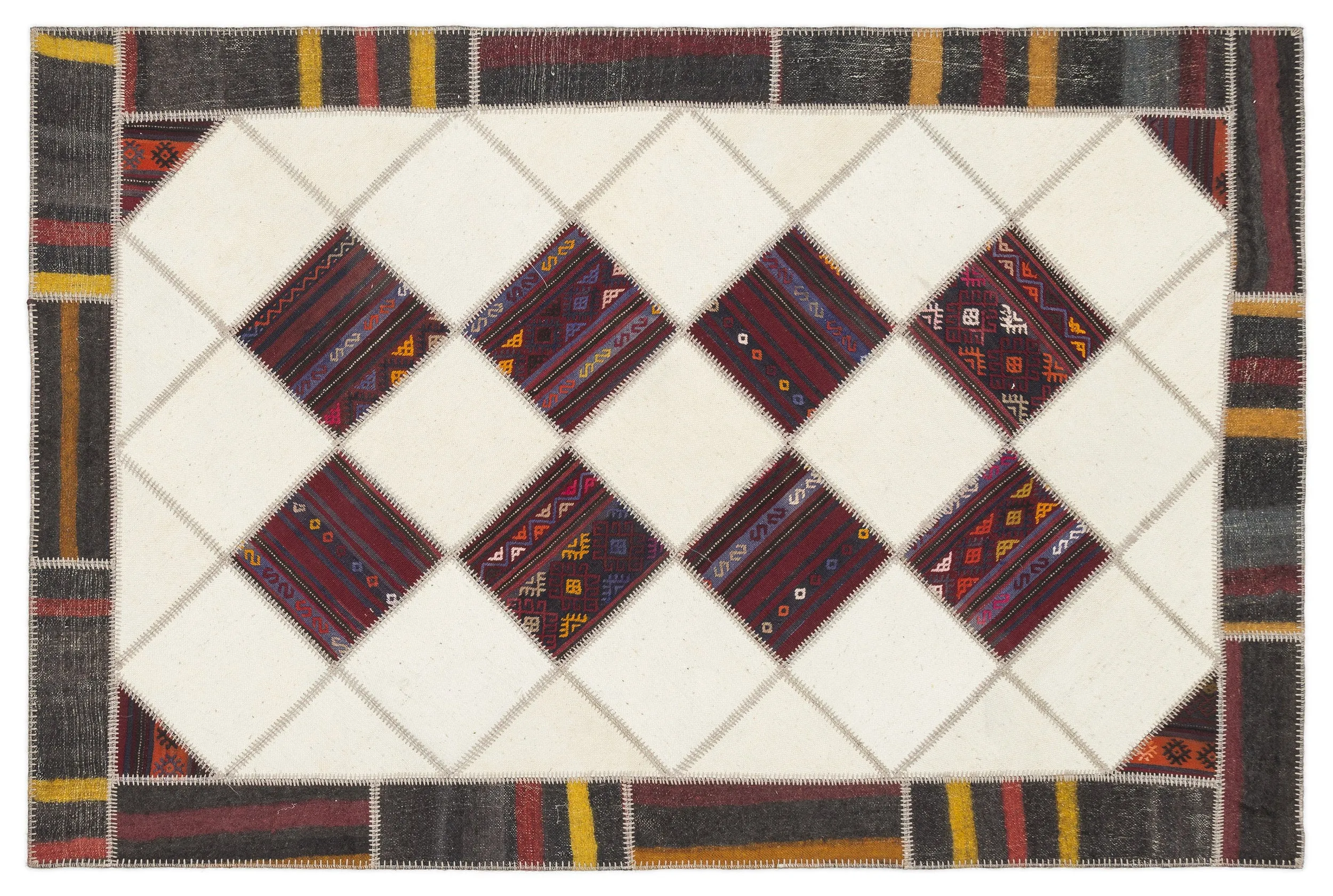 Striped Over Dyed Kilim Patchwork Unique Rug 5'7'' x 8'5'' ft 170 x 257 cm