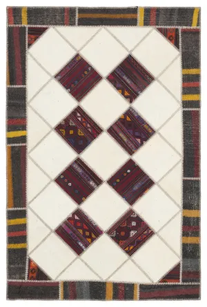 Striped Over Dyed Kilim Patchwork Unique Rug 5'7'' x 8'5'' ft 170 x 257 cm