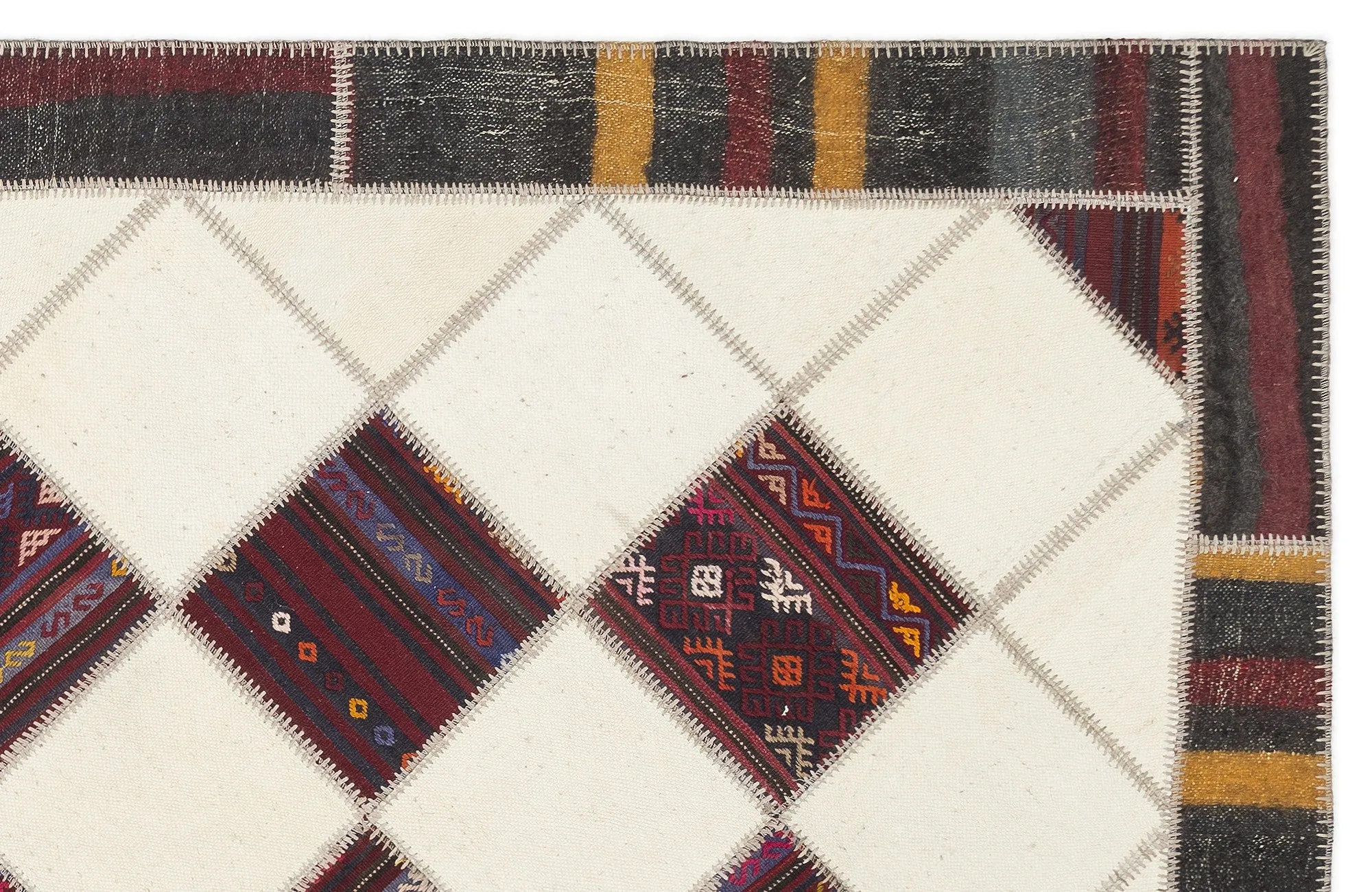 Striped Over Dyed Kilim Patchwork Unique Rug 5'7'' x 8'5'' ft 170 x 257 cm