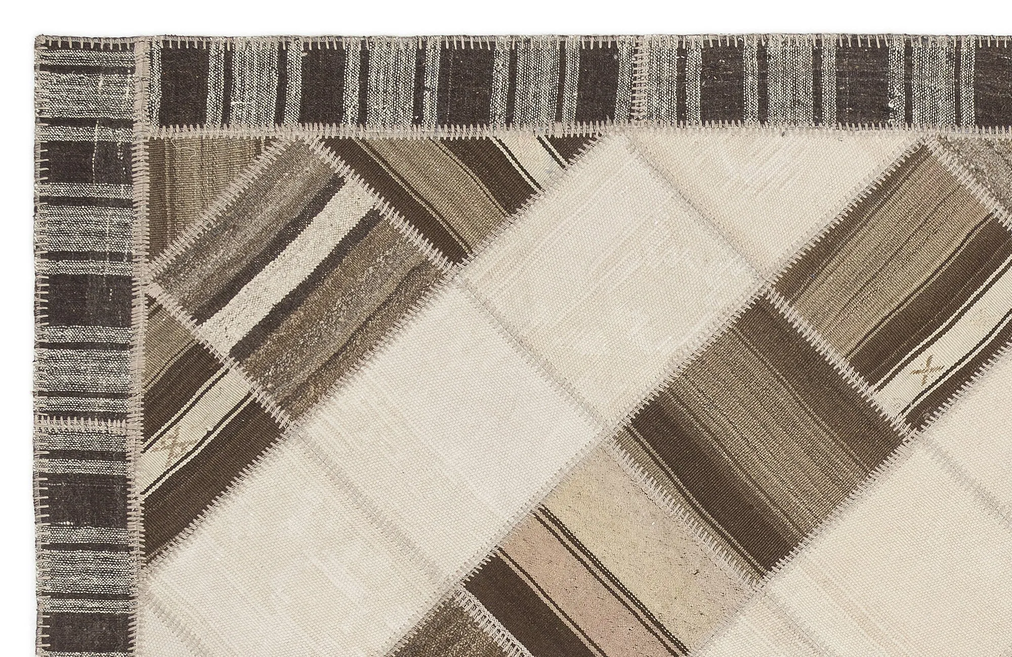 Striped Over Dyed Kilim Patchwork Unique Rug 6'11'' x 9'11'' ft 210 x 303 cm
