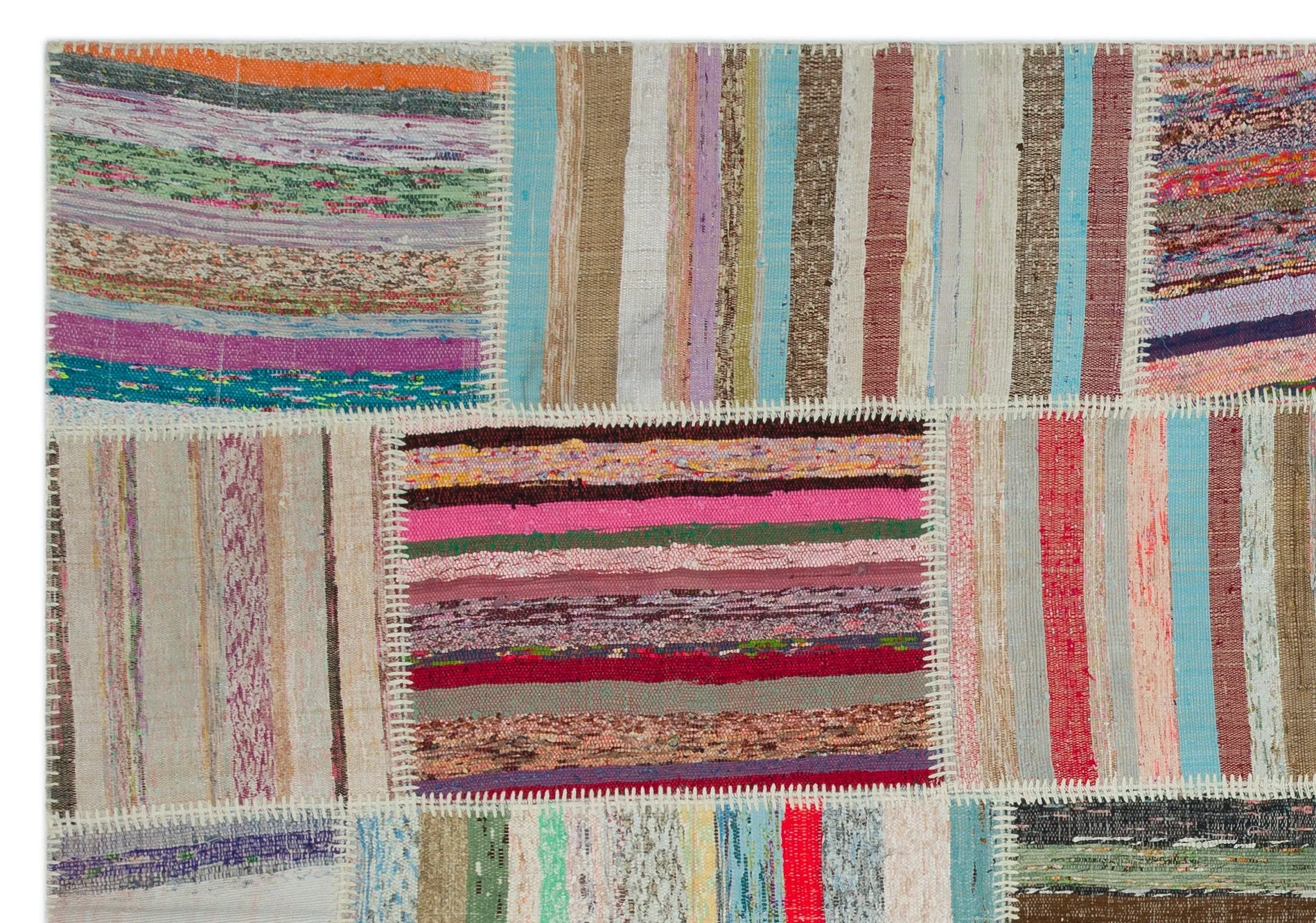 Striped Over Dyed Kilim Patchwork Unique Rug 6'2'' x 8'11'' ft 189 x 273 cm