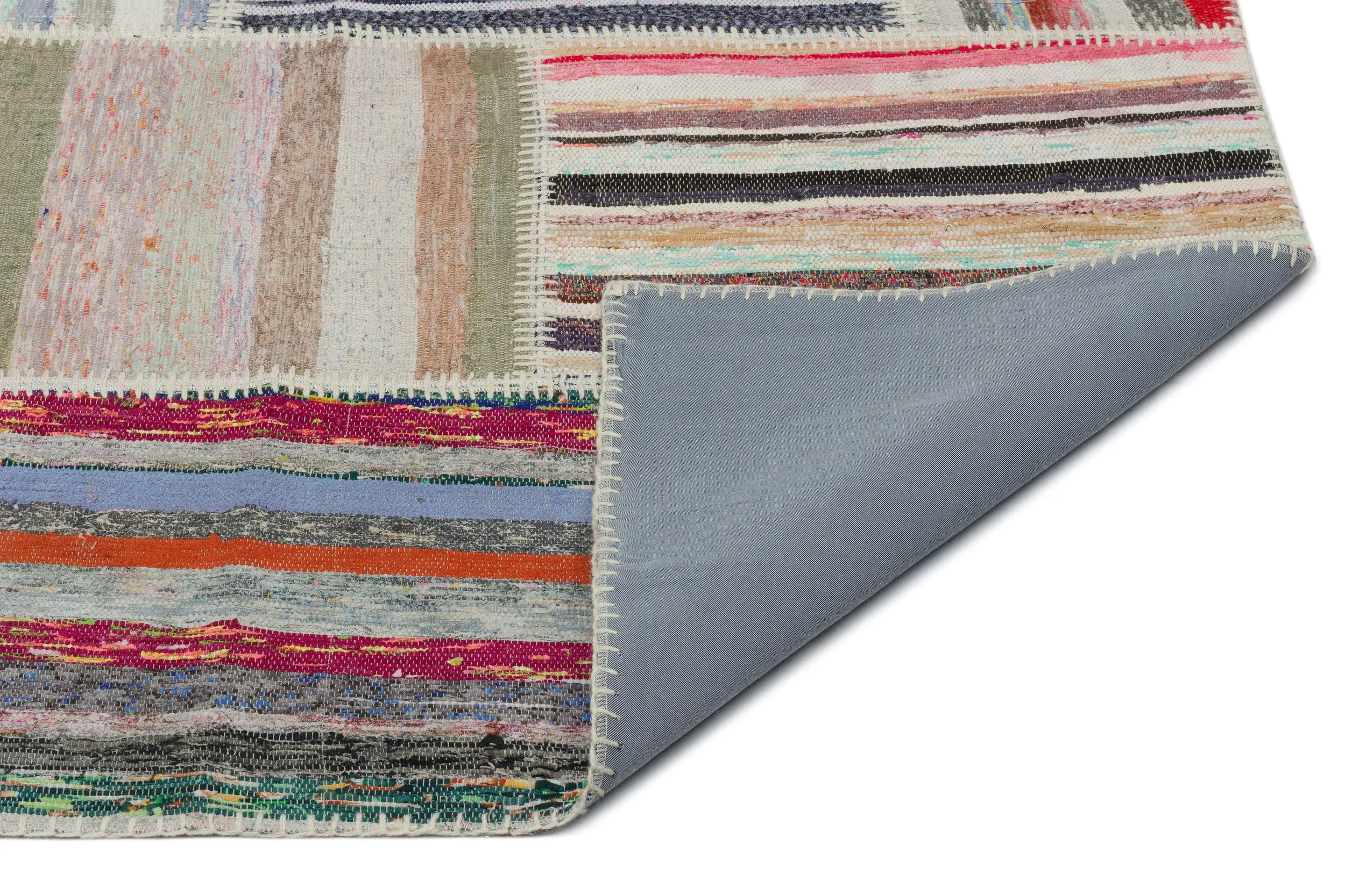 Striped Over Dyed Kilim Patchwork Unique Rug 6'2'' x 9'1'' ft 188 x 278 cm