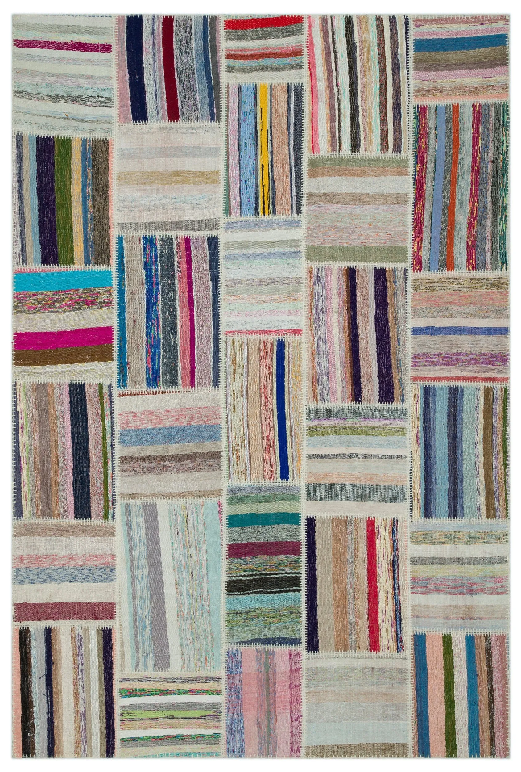 Striped Over Dyed Kilim Patchwork Unique Rug 6'2'' x 9'1'' ft 188 x 278 cm