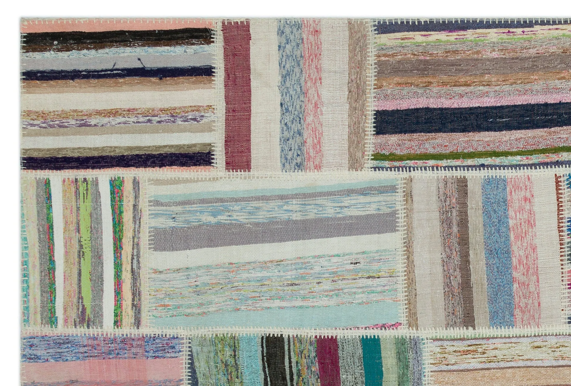 Striped Over Dyed Kilim Patchwork Unique Rug 6'2'' x 9'1'' ft 188 x 278 cm