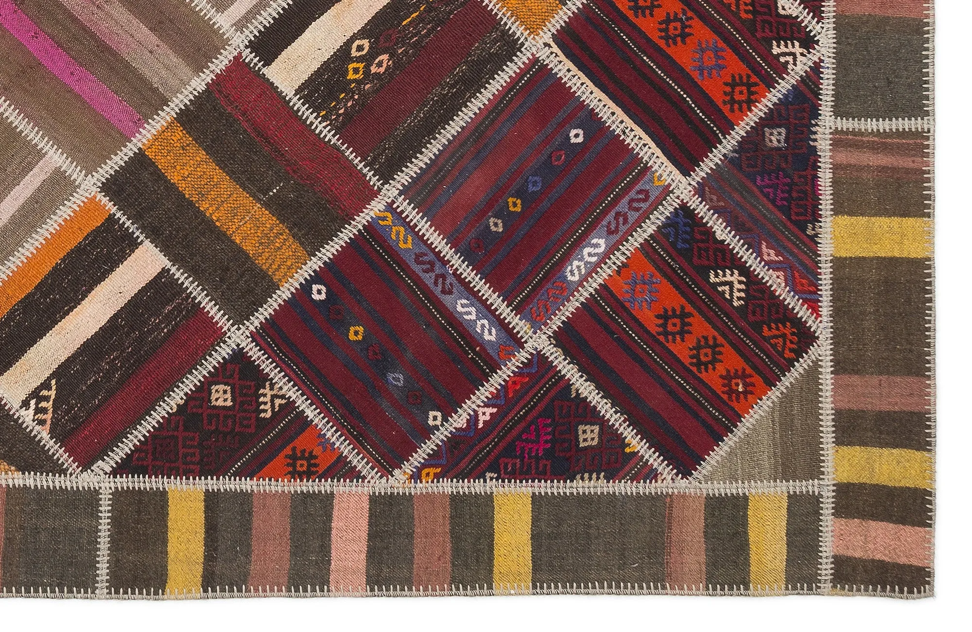 Striped Over Dyed Kilim Patchwork Unique Rug 7'0'' x 10'2'' ft 214 x 310 cm