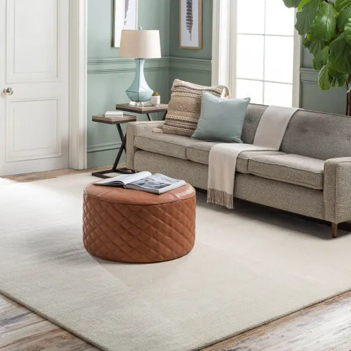Surya Lance Modern Rustic Brown Quilted Leather Round Ottoman LEPF-001