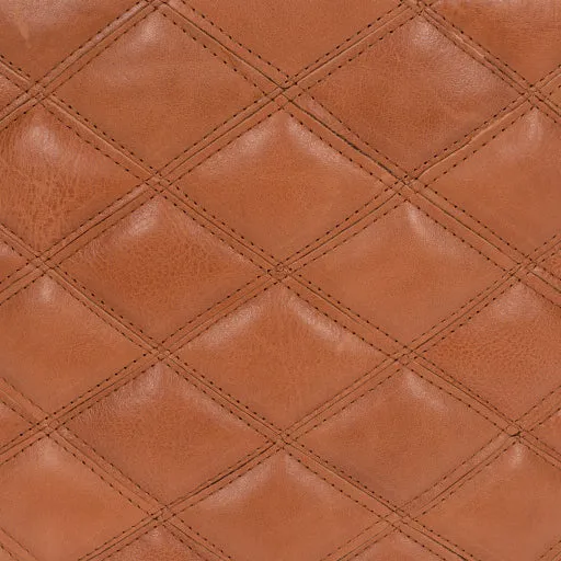 Surya Lance Modern Rustic Brown Quilted Leather Round Ottoman LEPF-001