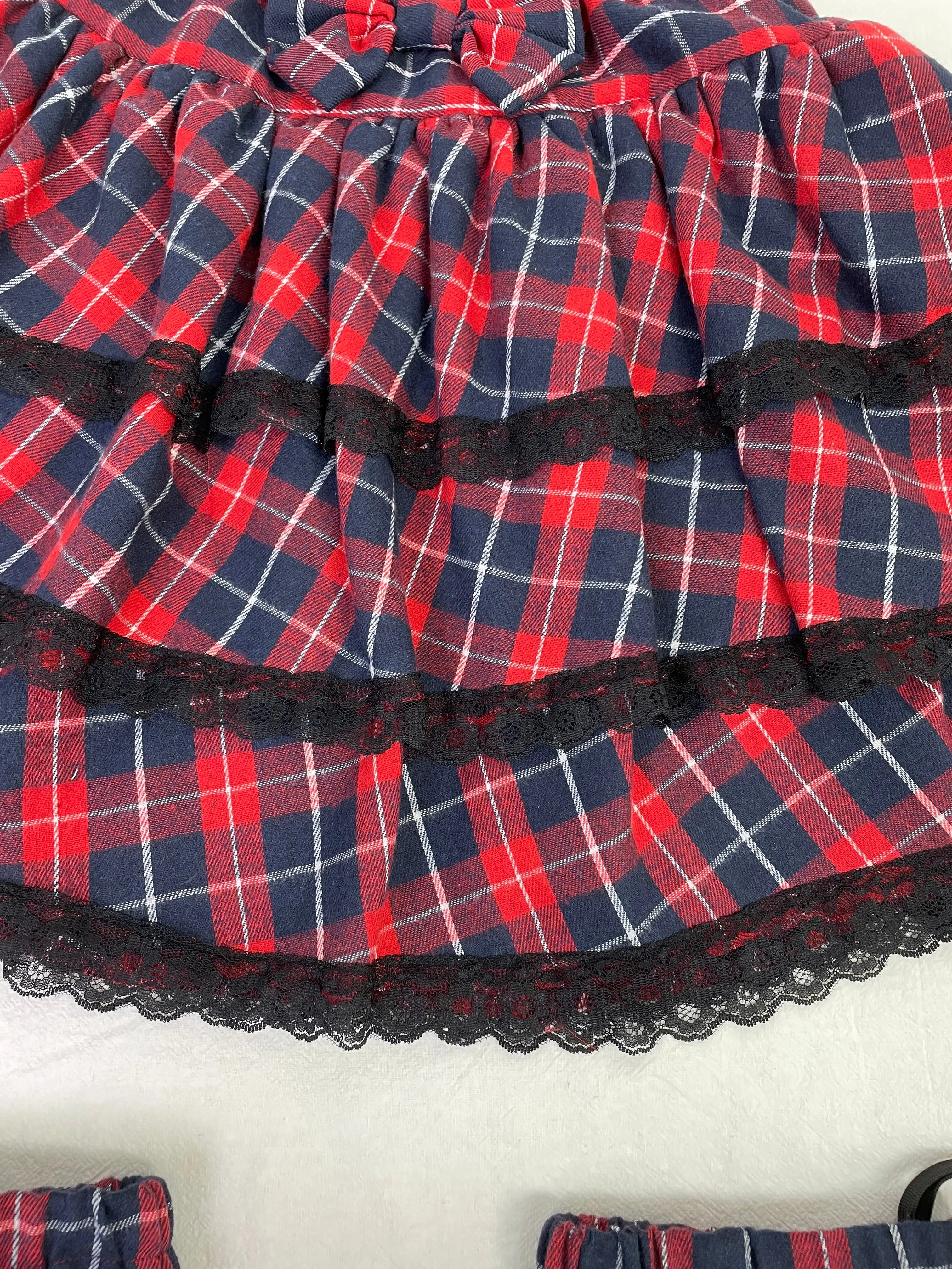Sweet Punk Lolita Red Y2K Plaid Layered Skirt with Matching Leg Warmers Kawaii Bow Set